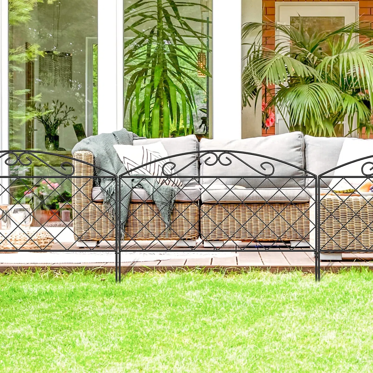 Thealyn Recinzione decorativa da giardino, 44 cm x 3 m, pannelli in metallo antiruggine, senza scavare, per cortile, patio e aiuole