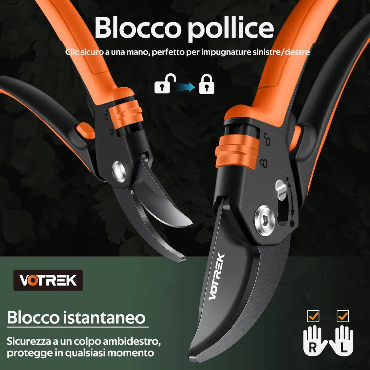 Cesoie da Potatura Bypass Pro 21,5 cm – Per Mani Deboli con Regolazione Continua, Lame SK5 & Molla Sigillata. Le Forbici da Giardinaggio Professionali per Rose, Frutteti –Regalo