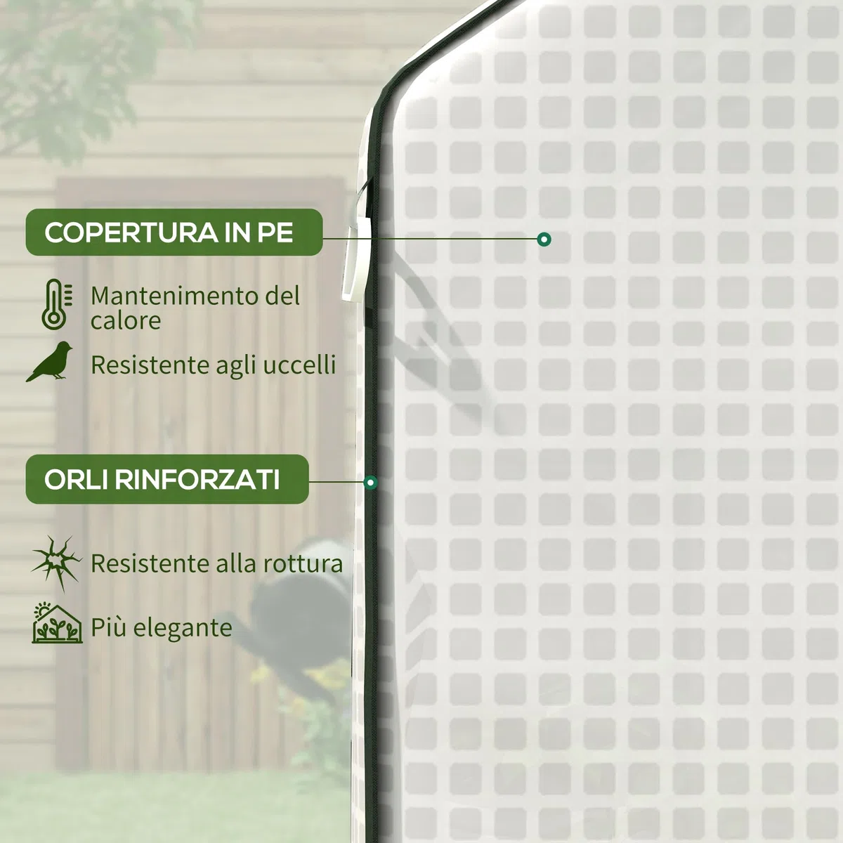 Outsunny Copertura per Serra in PE 1.4x0.73 m, Telo di Ricambio per Serra con Finestre, Porta Avvolgibile a Cerniera e Bordi Interrati, Protezione UV, per Agricoltura, Piante, Orti e Giardino, Bianco