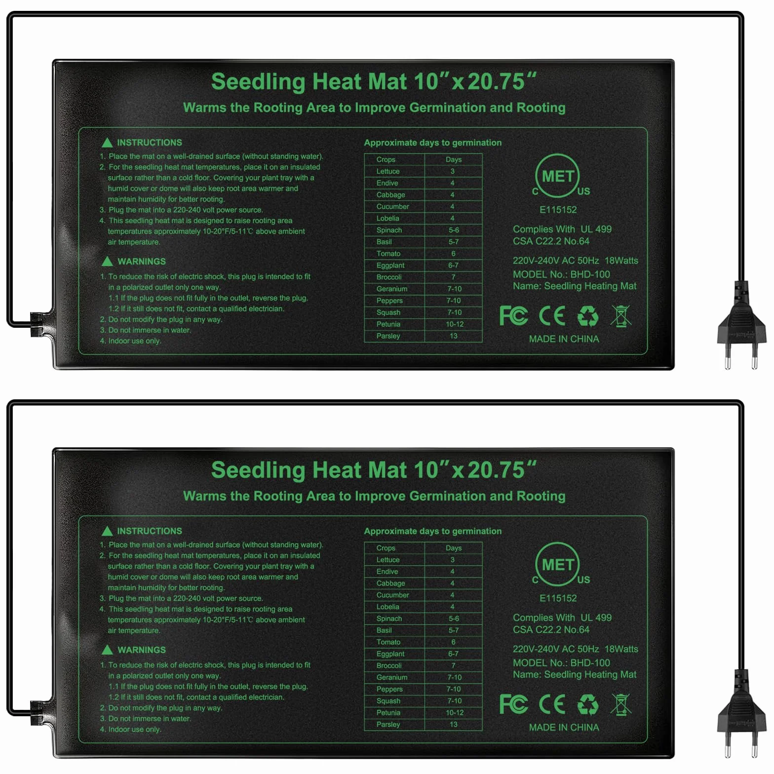 RIOGOO 18Watt Tappeto Piastra Riscaldante per Serra Germinazione,Giardino Idroponica,Rettile Terrario, 24 X 52 cm Certificato CE(2 pacchi)