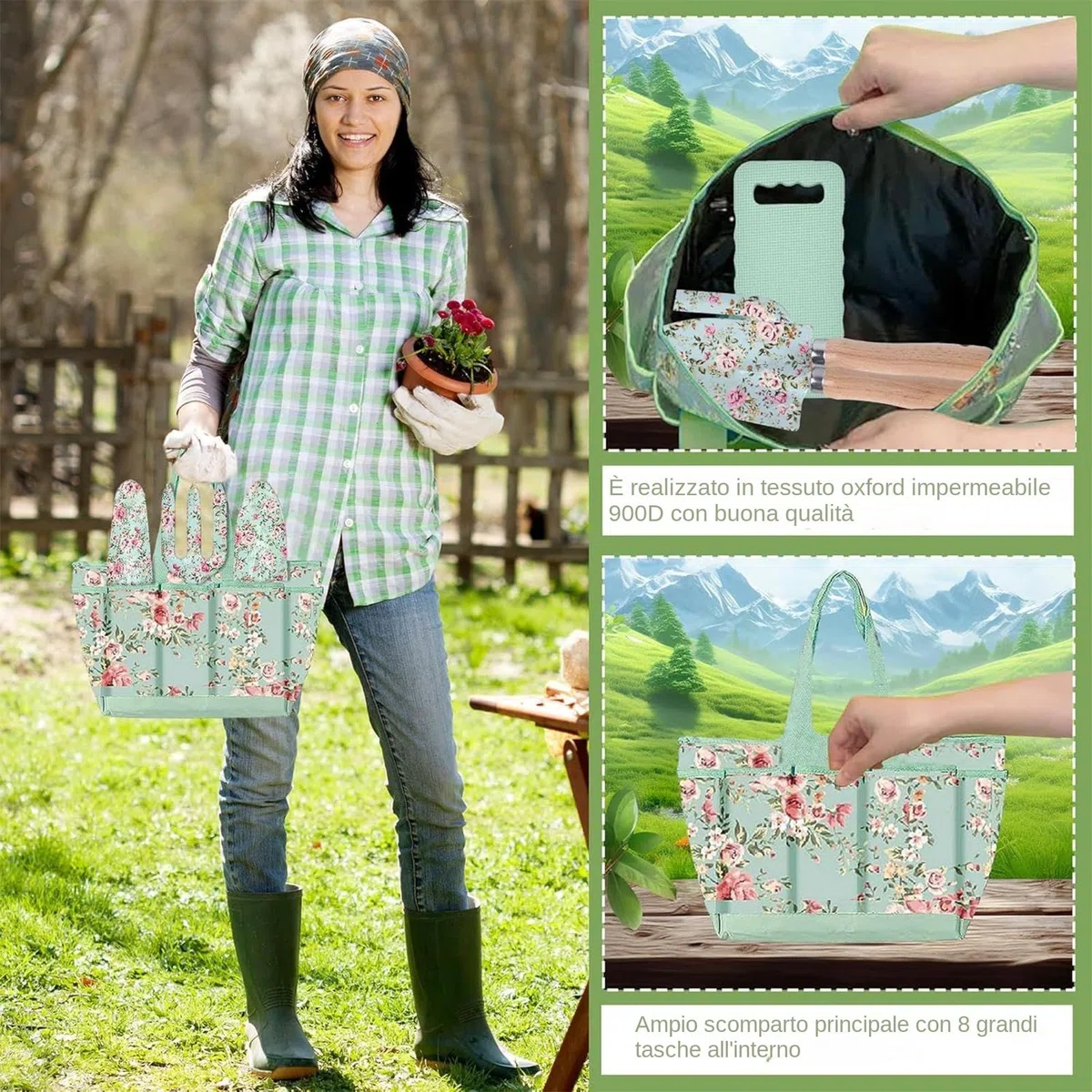 Attrezzi da Giardinaggio Con Borsa Portautensili E Pala | Set di Utensili da Giardinaggio Antiruggine Per Giardinaggio in Giardino Prato Cortile Serra Esterno Casa