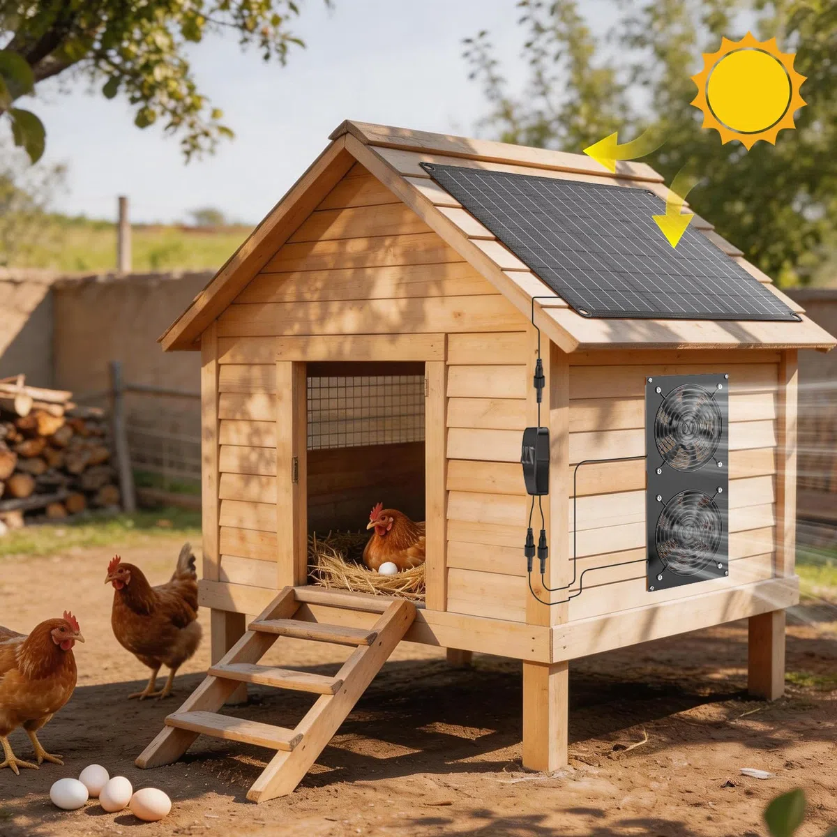 Ventilatore a pannello solare da 12 W, ventola solare per pollaio, serre, capanni, case per animali domestici, scarichi di finestre