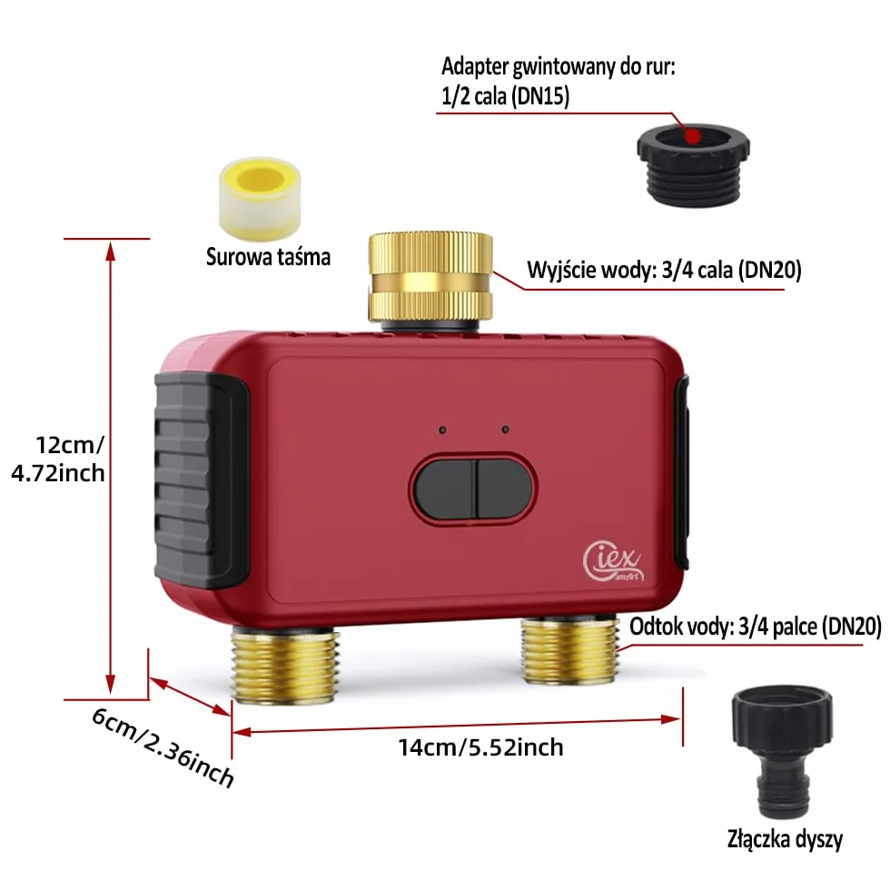 GIEX Timer di irrigazione WiFi a 2 zone, centralina intelligente per tubi da giardino, compatibile con le app TUYA e Smart Life