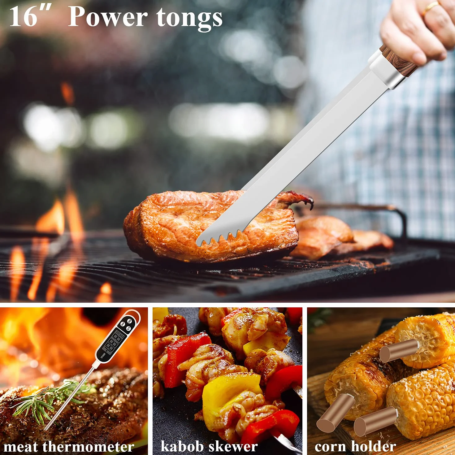 ROMANTICIST,set di utensili extra spessi in acciaio inox per gli uomini, 26 pezzi, kit di accessori per barbecue per cortile, regalo con spatola cavatappi in custodia in alluminio marrone