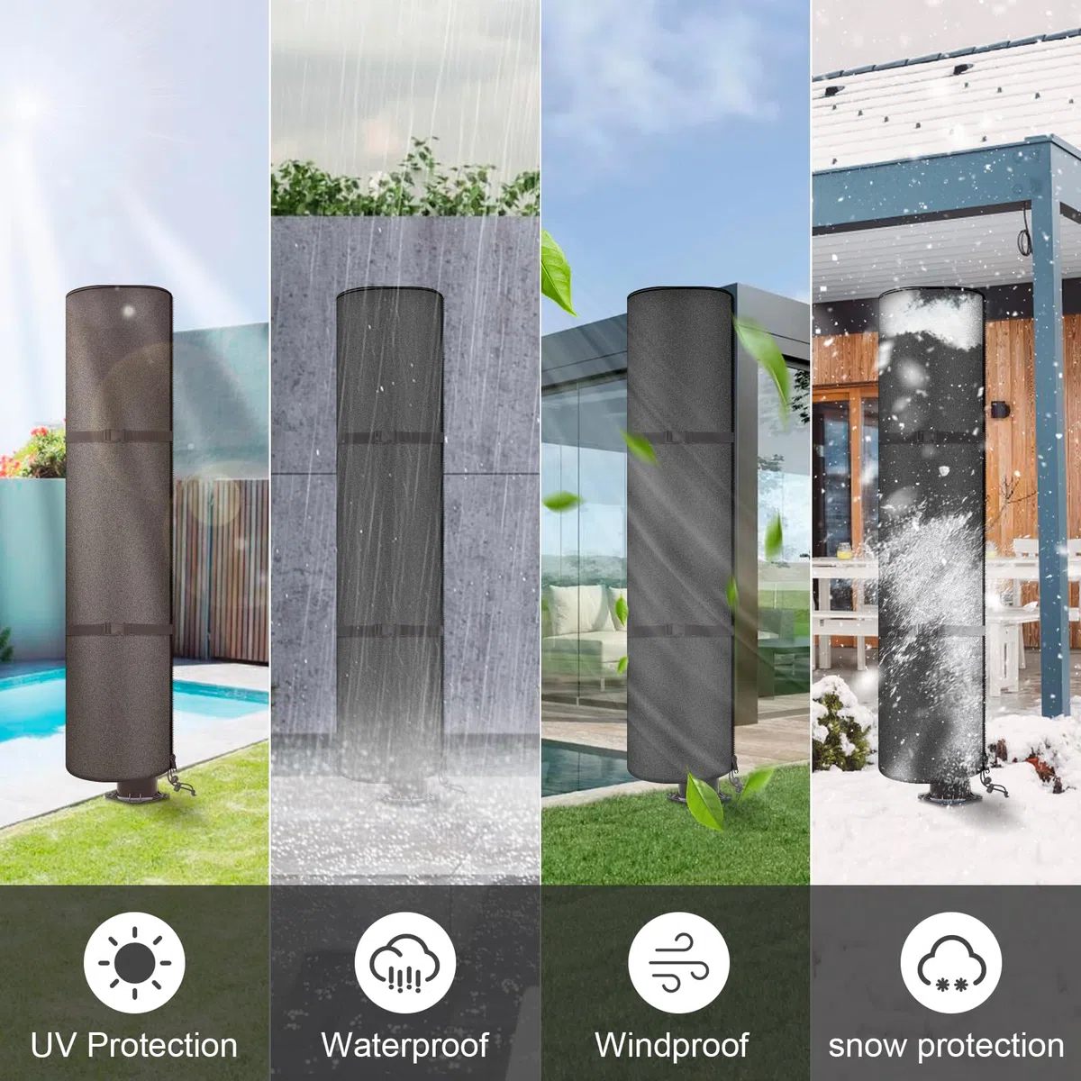 Copertura per doccia solare, 230 x 70 cm, impermeabile, per doccia esterna, con rivestimento UV, per mobili da giardino, con cinghie con fibbia e tasche