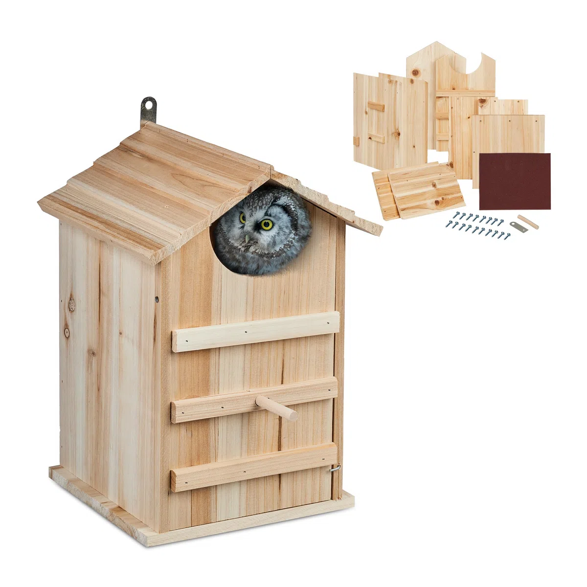 Relaxdays Casetta per Uccelli, Nido per Gufi, Casa Appesa per Uccellini Giardino, HxL: 9,5 x 9,5 cm, in Legno, Naturale