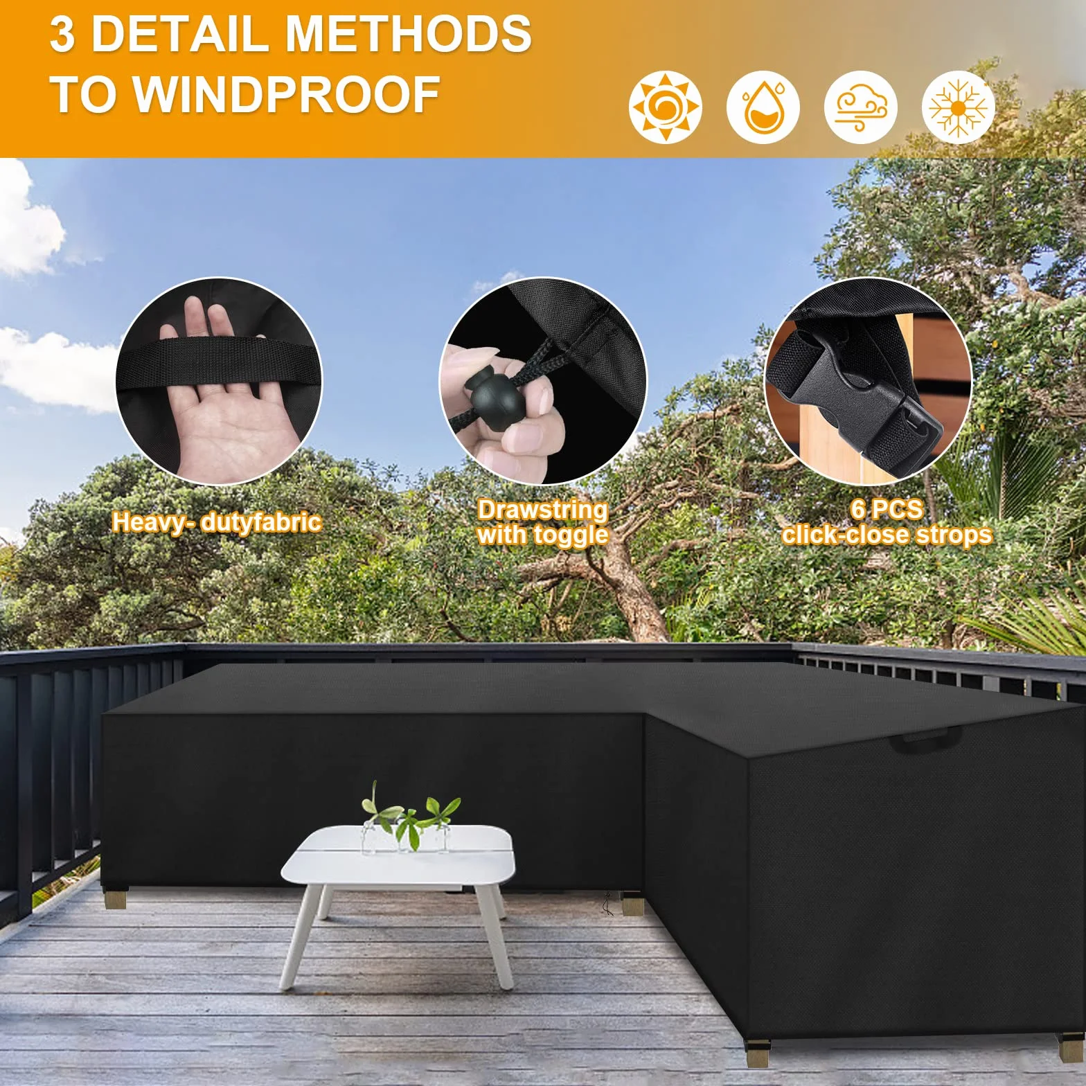 Copertura per mobili da Giardino a Forma di L, Impermeabile, in Rattan, per mobili da Giardino, Copertura per Divano ad Angolo, Gruppo Salotto ad Angolo, mobili Lounge, 215 x 215 x 80 x 85 cm