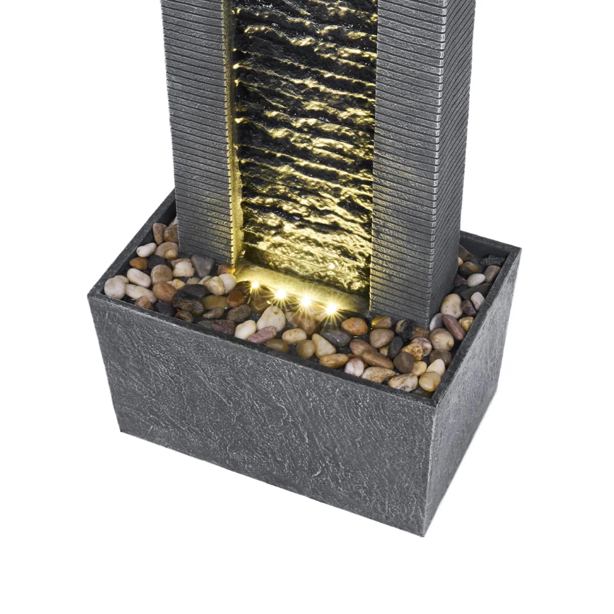 Teamson Home Demeter - Fontana a cascata con luci a LED e pietre di ciottoli, per patio, giardino, cortile, decorazione per terrazze, altezza 74,3 cm, grigio