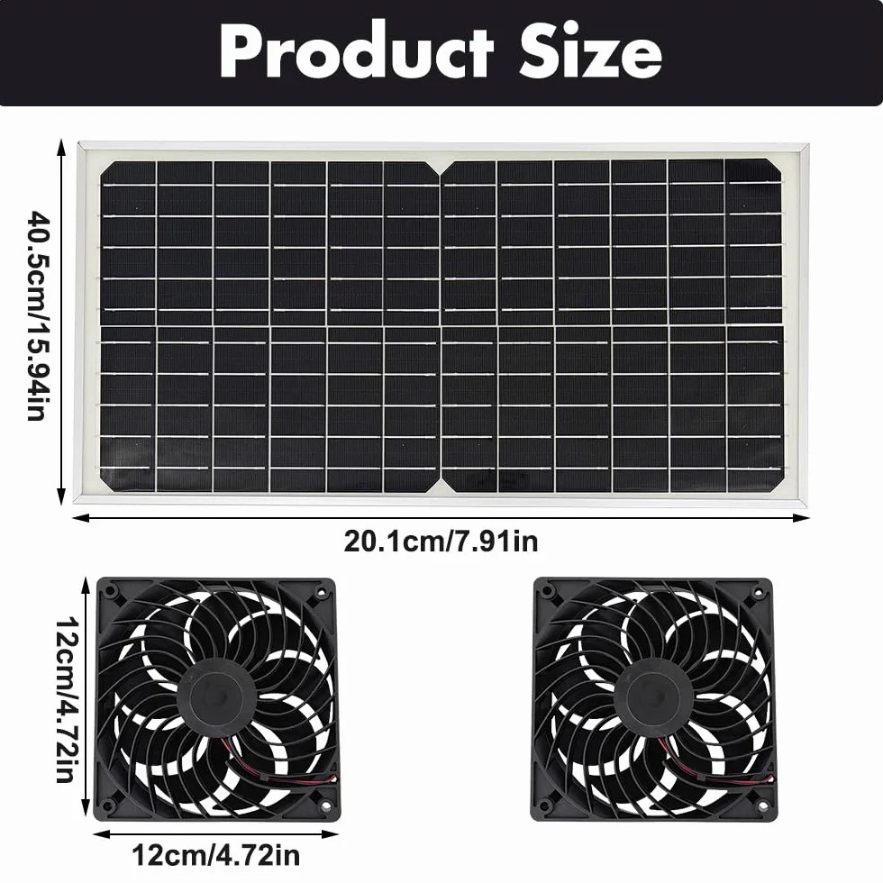 Ventilatore con Pannello Solare 16W, Kit Ventola per Pannello Solare, 2 Ventole Impermeabili, Scarico Finestre per Piccoli Pollai, Serre, Capannoni