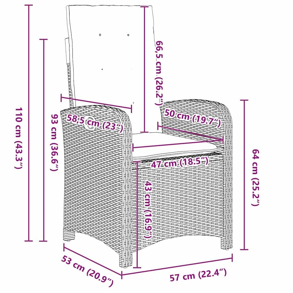 vidaXL Set da Pranzo per Giardino con Cuscino 7 PCS Grigio polyrattan, Set da Pranzo all'aperto, arredo in Rattan Moderno, Resistente agli Agenti atmosferici, posti Regolabili per Giardini e terrazze