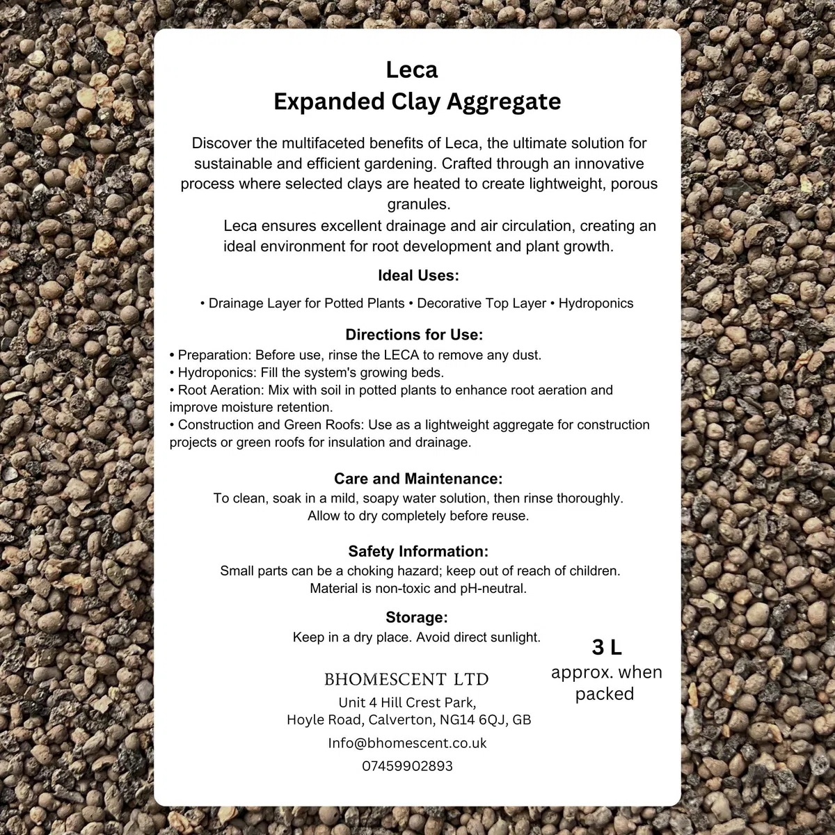Leca - Grana per orticoltura, ciottoli di argilla, pietra lavica, grado fine 2-4 mm, 1 l (3 l)