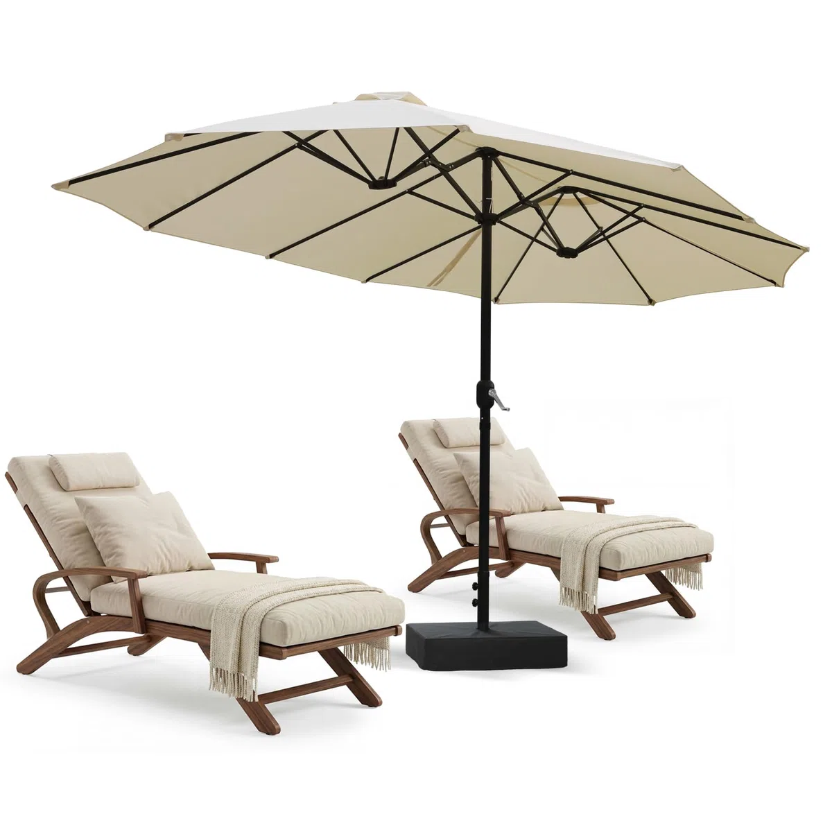 VOWNER Ombrellone da Giardino, Doppio da Patio Rettangolare, con Sistema di Apertura e Chiusura Manovella, con Base & Manovella, 4,4 x 2,6 m, per Giardino, Esterno, Beige