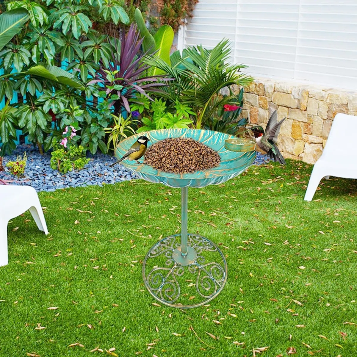 Vasca Per Uccelli In Metallo Da Esterno | Fontane Antiche Per Giardino,Antiruggine con Fioriera Abbeveratoio da Giardino Decorazioni per Recinzione Portico Prato Cortile Terrazza Balcone