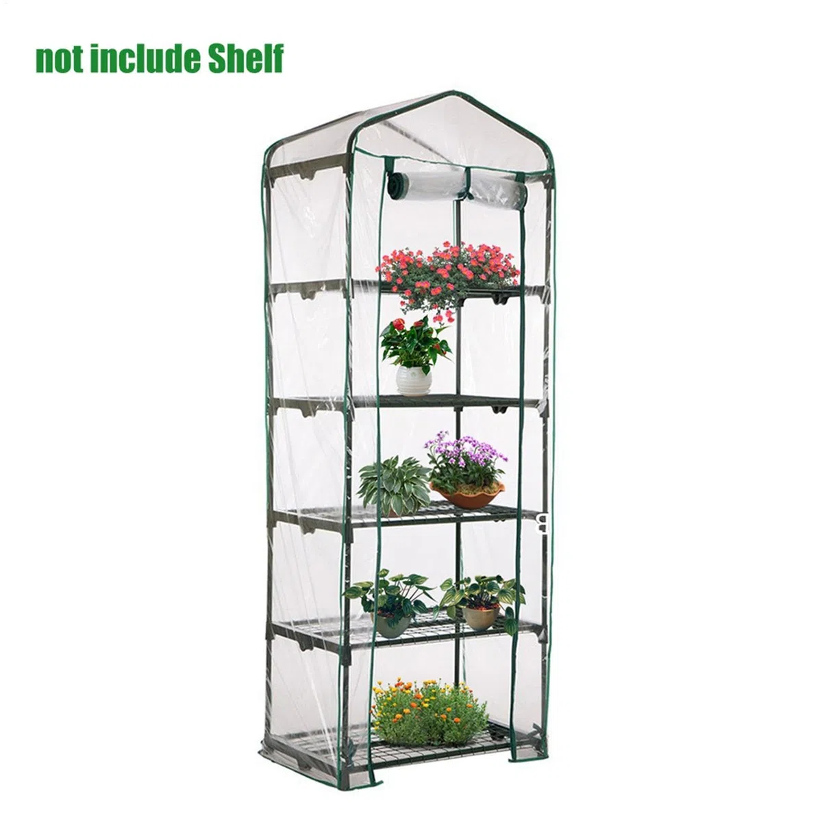 Copertura per serra a 5 ripiani in PVC resistente alle intemperie, 69 x 49 x 187 cm, copertura di ricambio per serra da giardino, facile da montare, senza attrezzi, in PVC trasparente, verde, per
