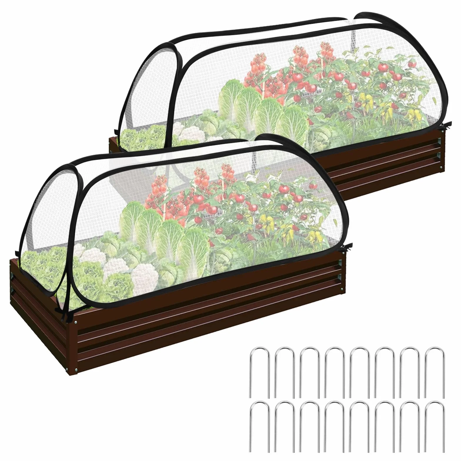 Piccola Serra per Verdure, 114x56x41CM, Freddi per Pomodori e Verdure, Mini Serra Pop-Up, Serra da Giardino in Acciaio e Plastica per Aiuole, Verdura, Fiori, Frutta, Giardino
