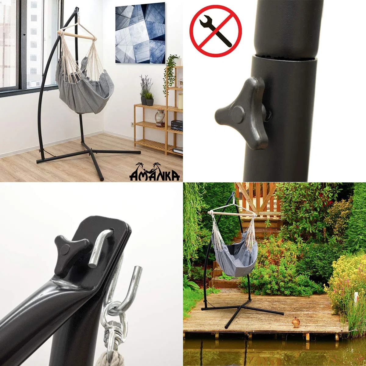 AMANKA Fino a 120kg: Supporto per Sedia a Dondolo da Esterno - 215cm Supporto Sedia Sospesa - XL Base per Poltrona Sospesa - Struttura per Poltrone da Giardino Altalena da Camera Sedie da Giardino