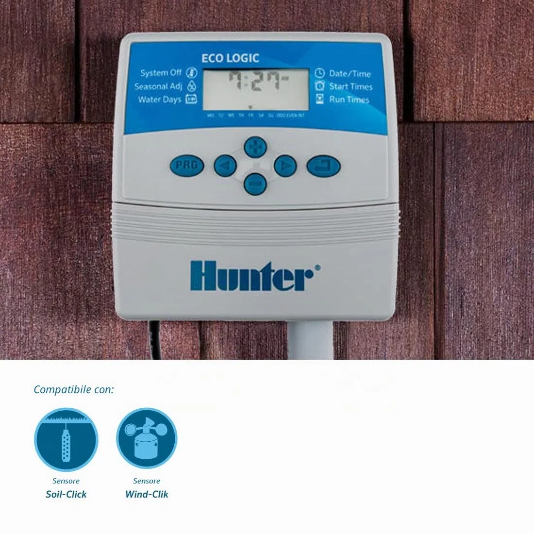 GNCGarden Programmatore di irrigazione elettrico Eco Logic 6 stazioni per interni Hunter - Hunter ELC-601I-E - Hunter Eco-Logic Programmatore per interni - Timer per irrigazione 24V