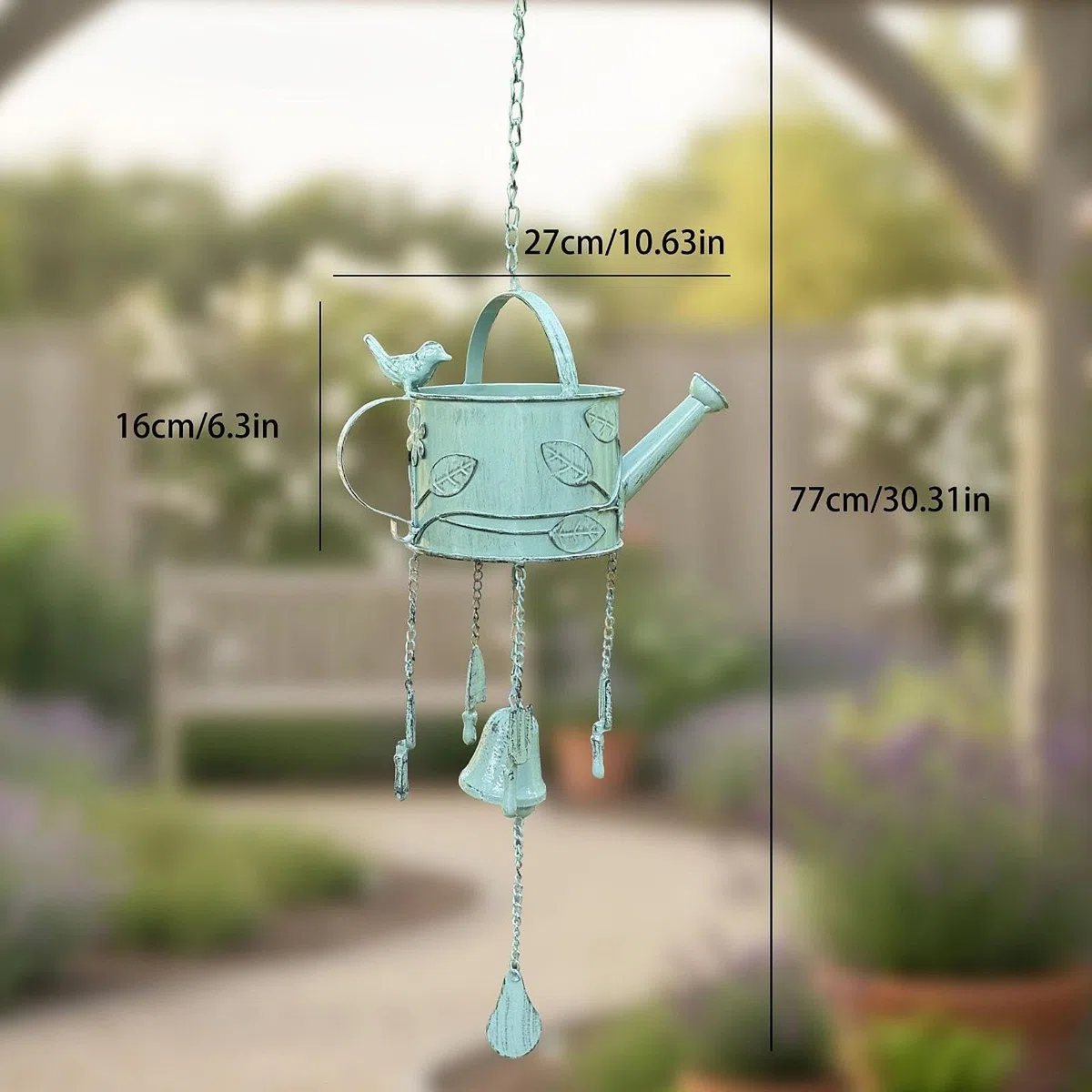 Baoblaze Annaffiatoio in Metallo con Campanellino a, Versatile, Rustico, Decorativo da Appendere per Interni, Giardino ed Esterni, Idea Regalo, Verde