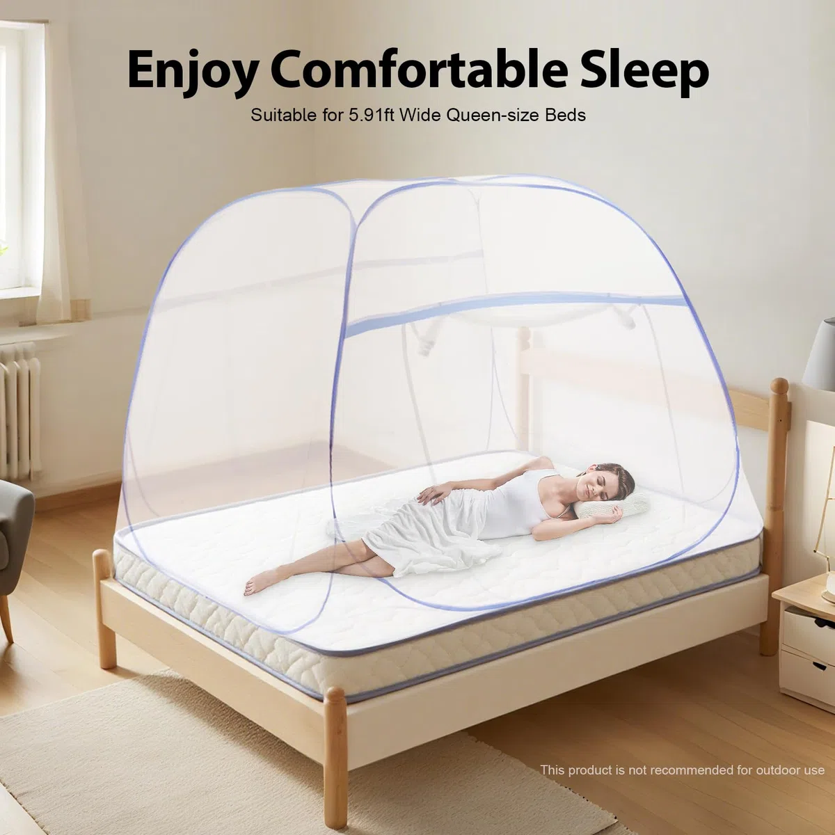 Zanzariera per letto, 180 x 200 cm, pop-up con fondo, pieghevole e traspirante, protezione dagli insetti, rete da letto con chiusura lampo, per bambini e adulti, colore: blu