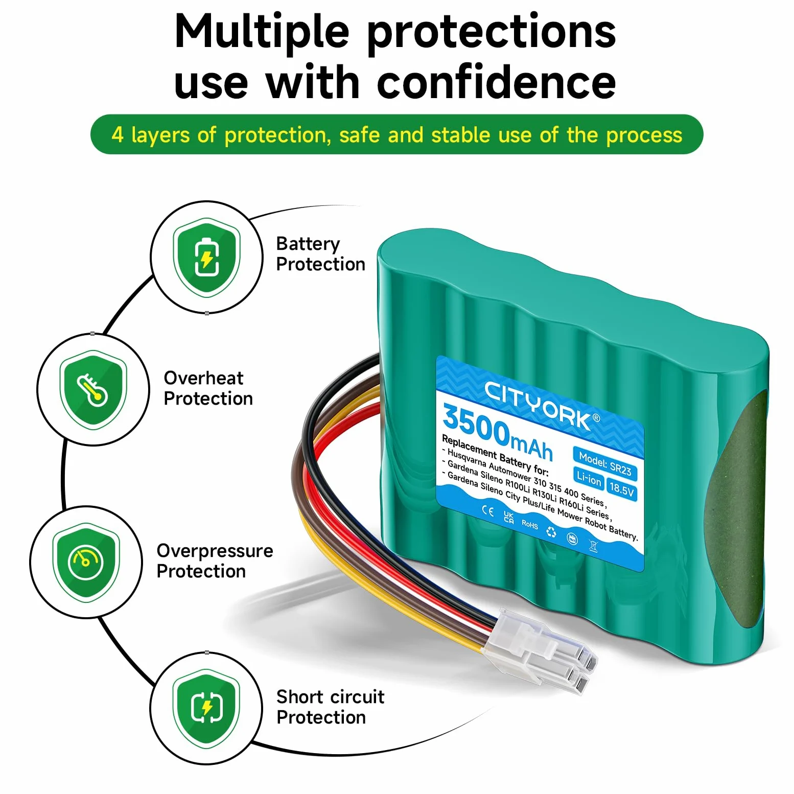 CITYORK 18.5V 3500mAh batteria di ricambio per Gardena Sileno R100Li R130Li R160Li, per Gardena Sileno+ City/Life, Batteria per Husqvarna Automower 310 315 robot tosaerba