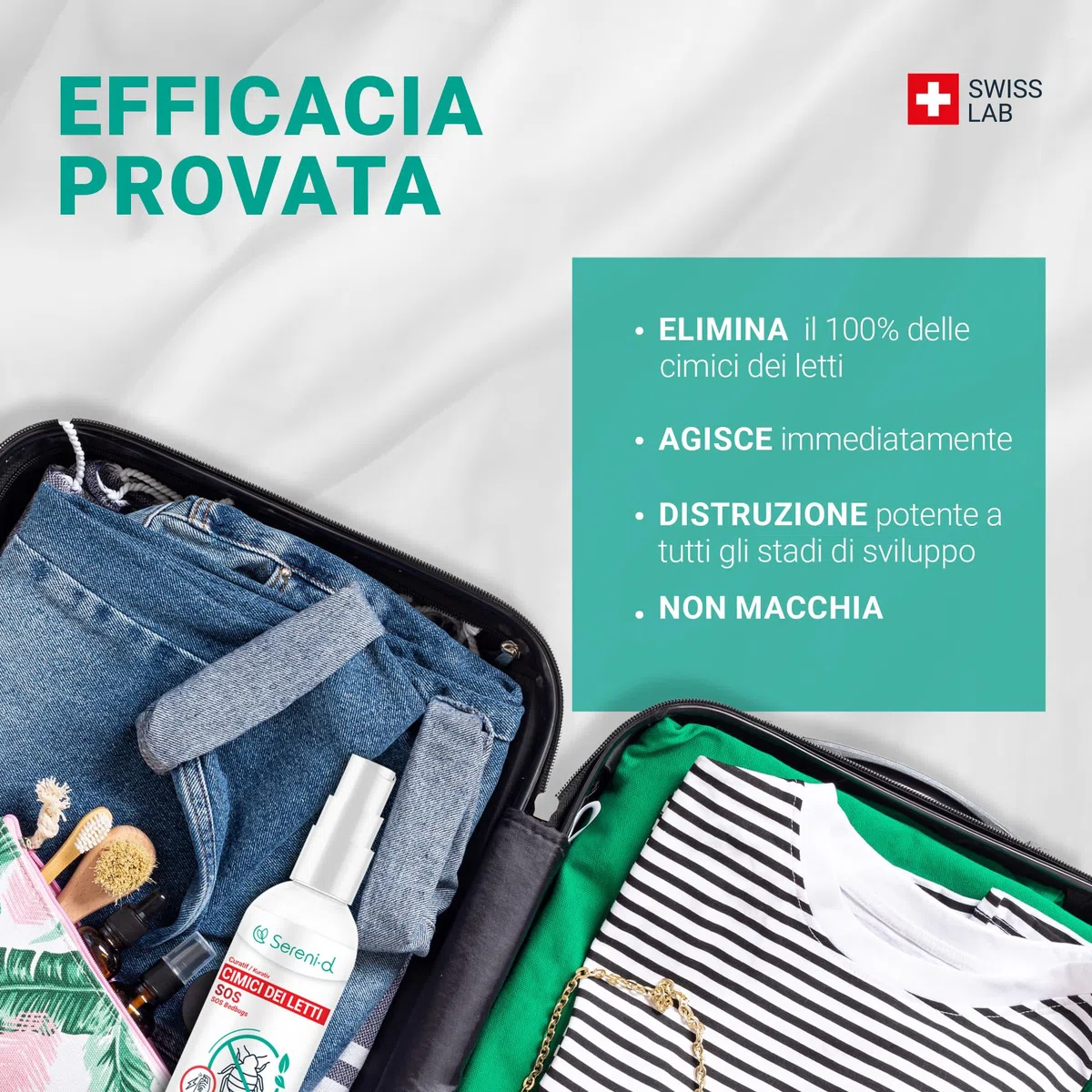 SOS ANTI CIMICI DA LETTO CHOC - Spray Insetticida CHOC - Disinfestazione facile e rapida delle cimici da letto - Trattamento naturale con Oli Essenziali e Fiore di Piretro Vegetale - Swiss Lab