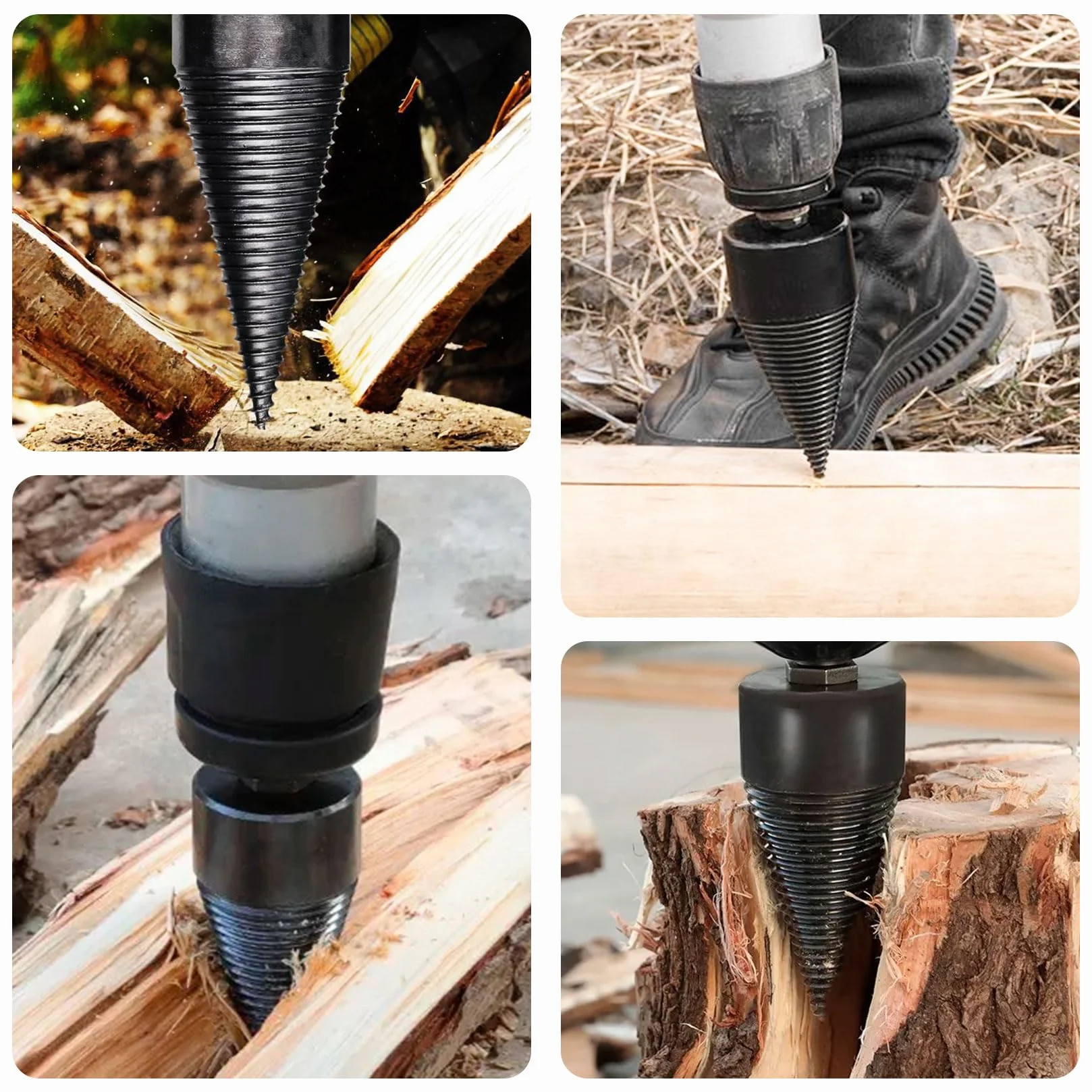 Herbst - Set di 2 spaccalegna a vite coniche con 4 manici da 42 mm + 32 mm, cono per spaccalegna per legno