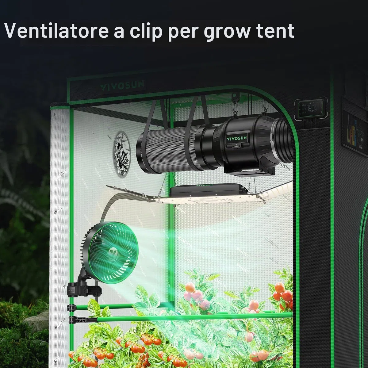 VIVOSUN Grow Ventilatore Clip Smart AeroWave E6 Gen2, 6" Motore EC, Controllo APP/WiFi con Timer, 10 Velocità, Oscillante 12W IP54, per Grow Tent e Coltivazione Idroponica, Nero