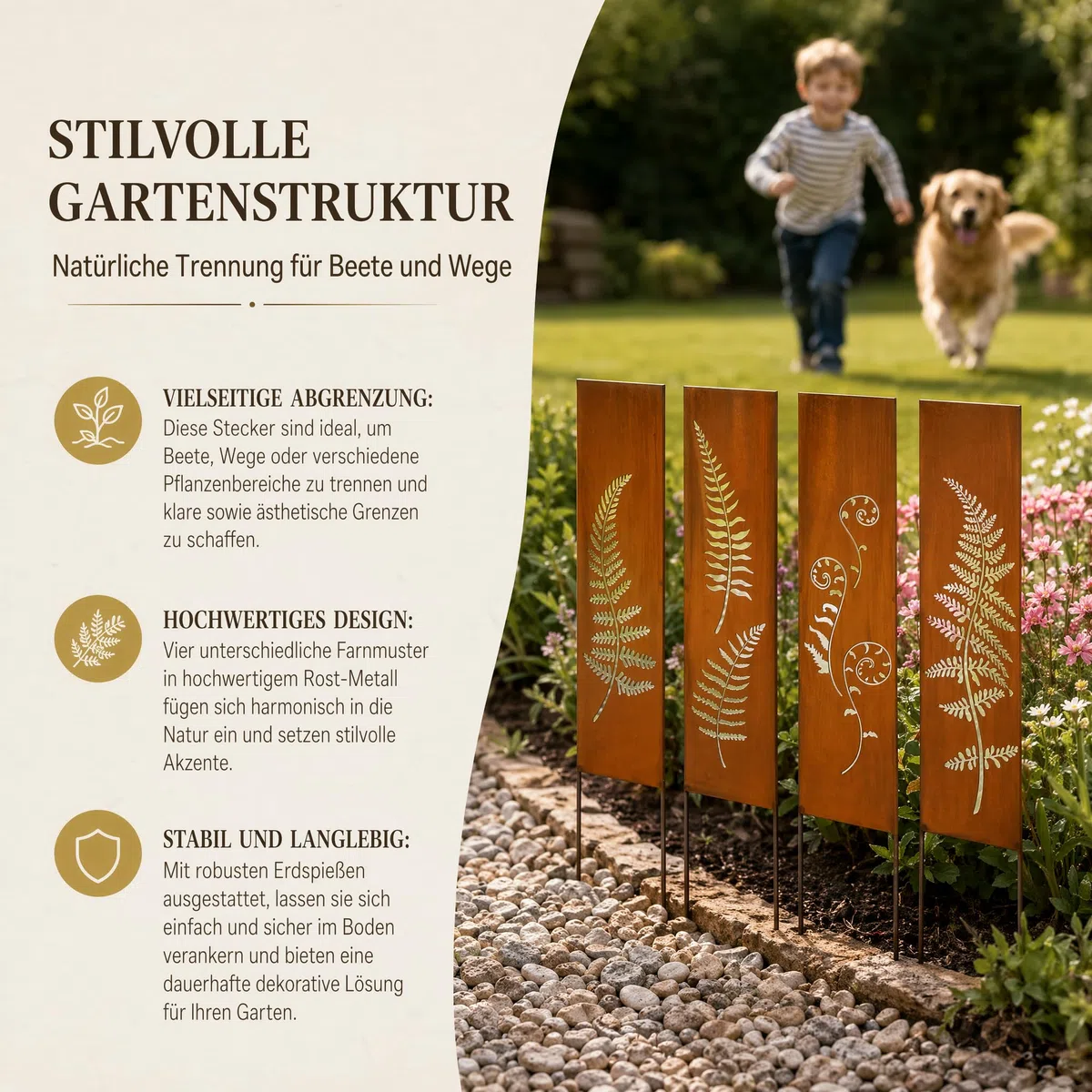 Frangivista in metallo, 4 x 11 cm x 44 cm, effetto ruggine per giardino, protezione da sguardi indiscreti, per giardino, in acciaio corten, protezione da sguardi indiscreti