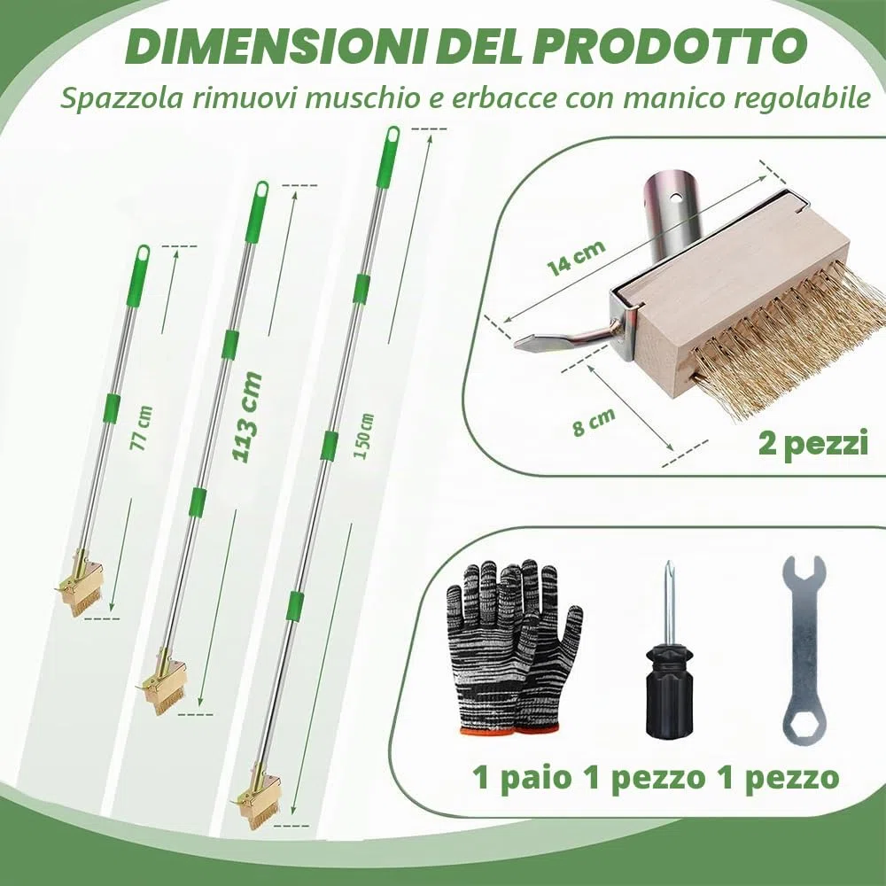 Spazzola per erbacce per fughe con manico, 2 pezzi spazzola per erbacce con raschietto per fughe, scopa per pavimentazione con bordo raschiante, spazzola per erbacce da giardino, scopa per fughe