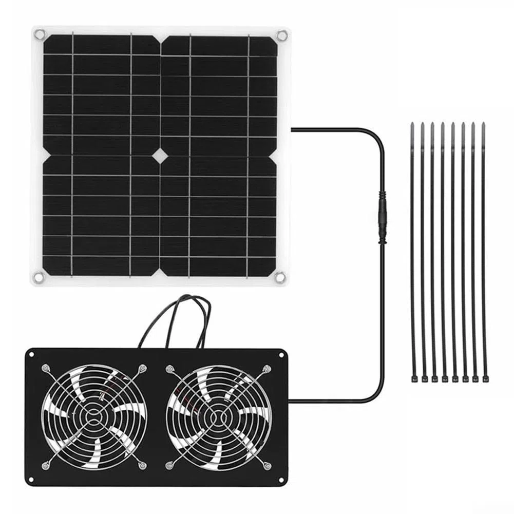 Solar Powered Ventilazione Fan Kit 100W Alta Circolatore D'aria Impermeabile Lega di Alluminio Per Serra Pollo Cane Kennel Nero