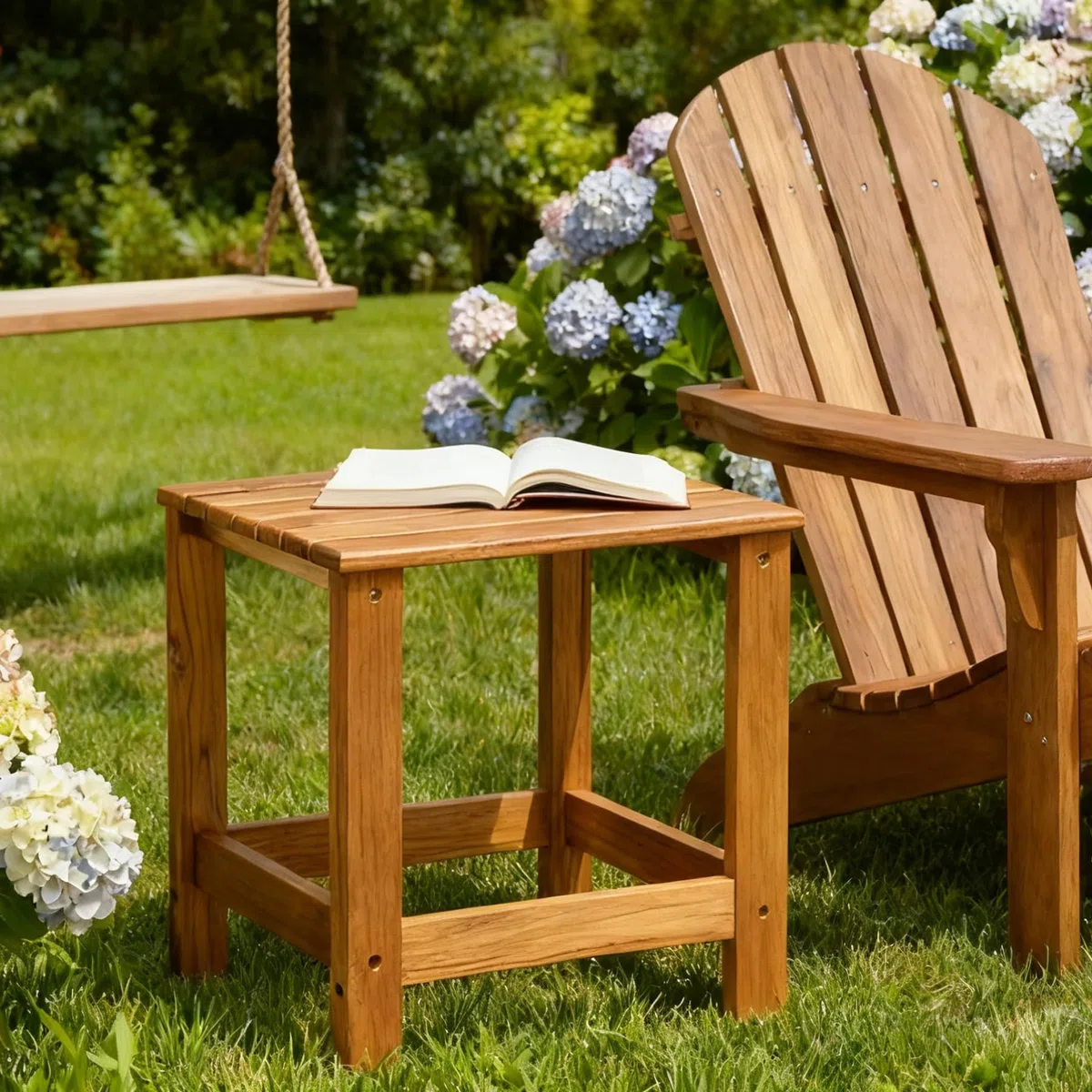 Utoplike Tavolino da esterno in teak, tavolino da caffè in legno, tavolini per giardino, cortile, camera da letto, soggiorno, divano laterale, contenitore per bagno