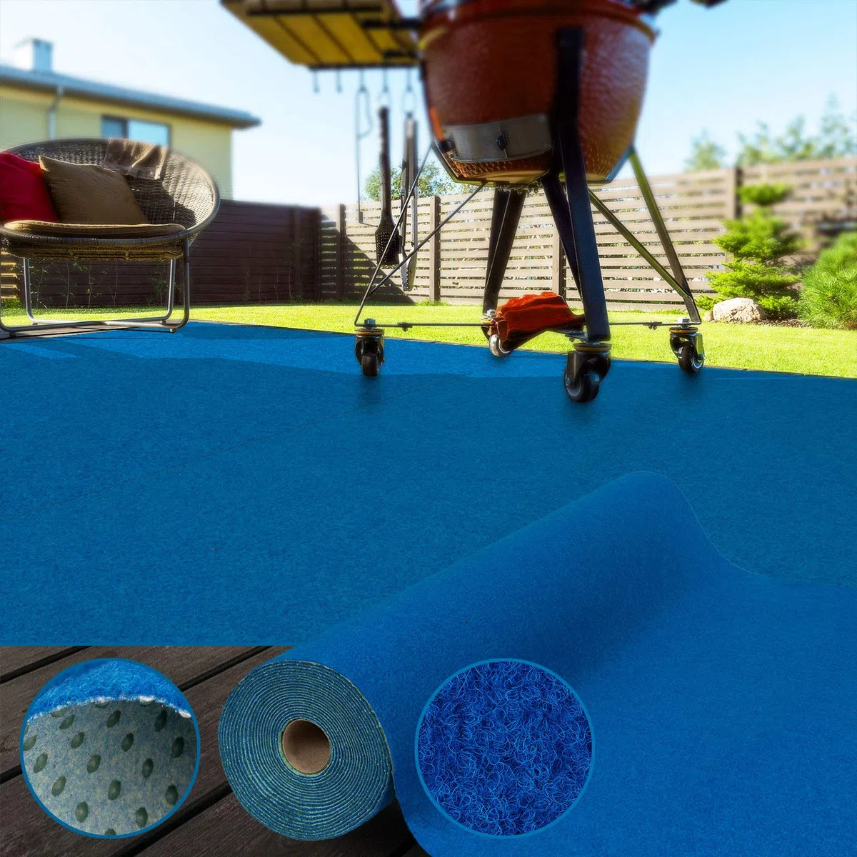 Tappeto per Prato colorato Wunder Park | Tappeto da Balcone | Resistente e Resistente alle intemperie | Tappeto per Prato Artificiale per terrazza, Tempo Libero | Outdoor (Blu, 100 x 400 cm)