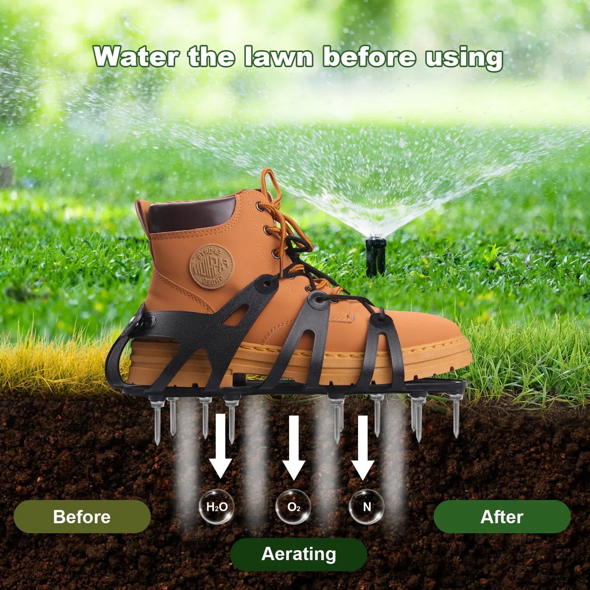 Arieggiatore Prato Scarpe, Scarpe Chiodate per Prato con 22 Chio, Cinghie Regolabili, Scarpe Chiodate Giardino, Scarificatore Arieggiatore Manual, Aeratore Scarpe da Prato per Erba Giardino Patio
