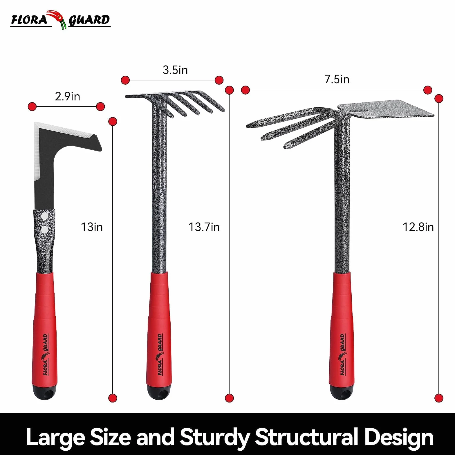 FLORA GUARD Set di attrezzi da giardino, set da 6 pezzi di utensili manuali da giardino di grande formato e robusti, strumenti di utilità classici e durevoli per coltivare e mantenere il tuo giardino