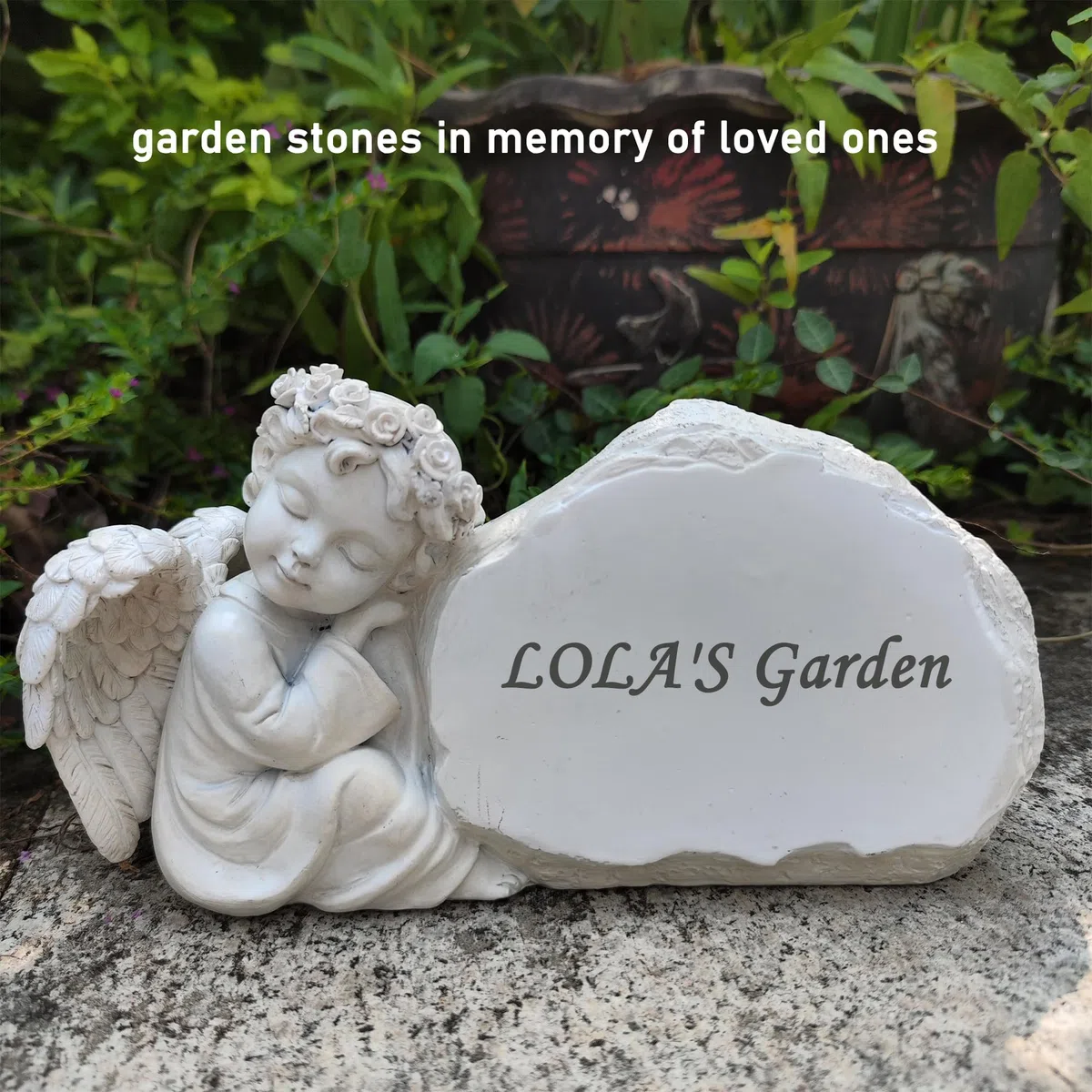 Pietre commemorative da giardino con angelo inciso con qualsiasi messaggio – Personalizzato Memorial Grave Markers Cimitero Pietre commemorative placche con statua di angelo, regali simbolici
