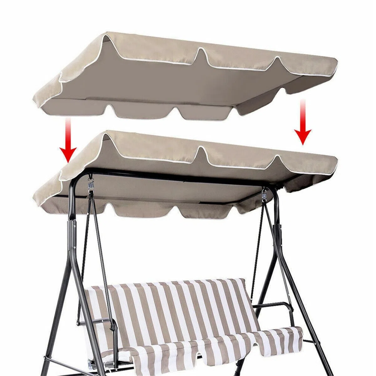 Copertura di ricambio per sedia a dondolo da giardino a 3 posti, impermeabile, antivento, 210D, antistrappo, 195 cm x 125 cm (beige)