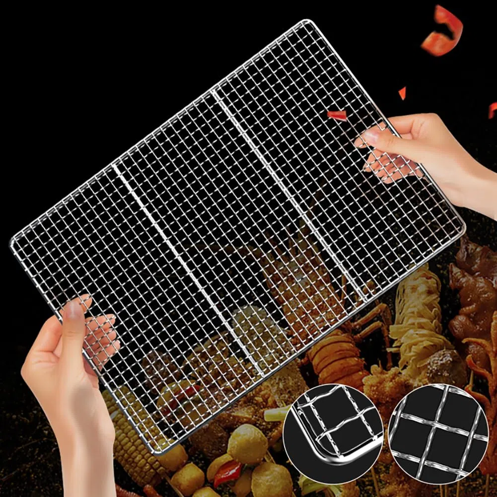 Griglia per barbecue oversize in acciaio inox, 60 x 40 cm, resistente, multiuso, per cucinare all'aperto, campeggio, costolette, manzo, pollo e verdure