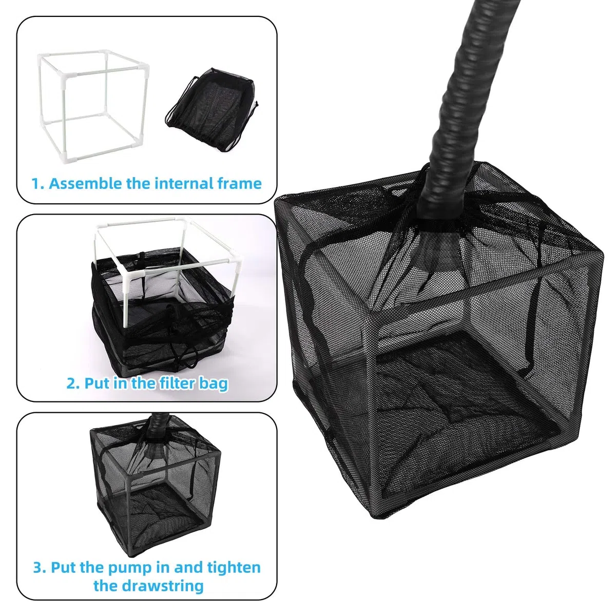 Contenitore filtro pompa per laghetto, 26 cm, in nylon, anti-intasamento, gabbia a rete per stagni koi, cascate e fontane
