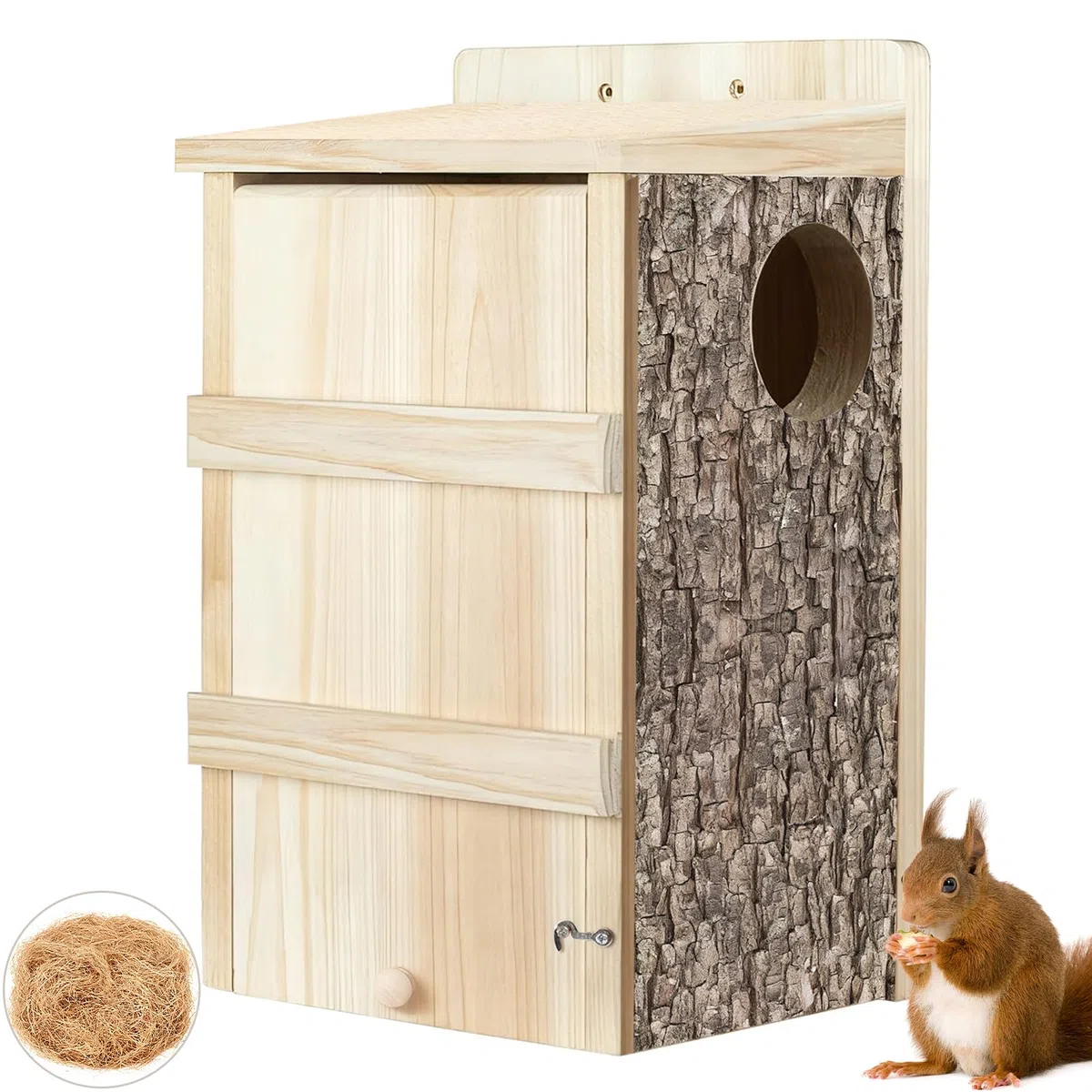 Casetta per scoiattoli da esterno in legno per uccelli grande nido per scoiattoli con fibra di cocco naturale per scoiattoli scoiattoli fauna selvatica