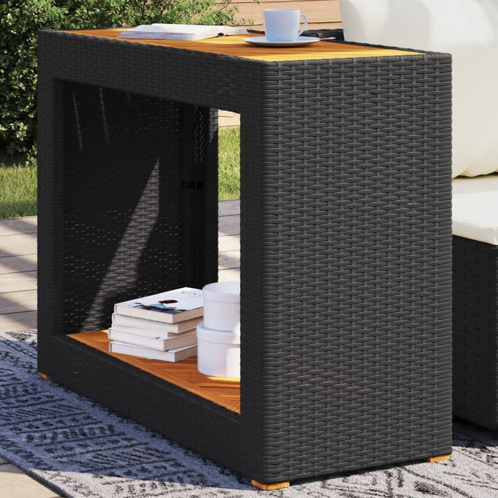 vidaXL Tavolino da Giardino Piano Legno Nero 100x40x75 cm Polyrattan