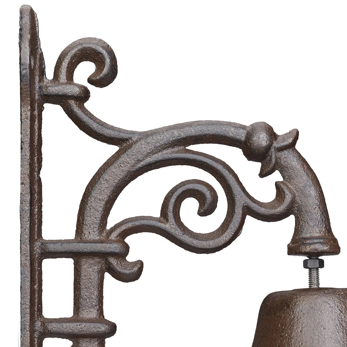 Relaxdays Campanella da Muro in Ghisa, Design Antico, Campana Decorativa con Corda, per Esterni, 19 x 10 x 17cm, Marrone