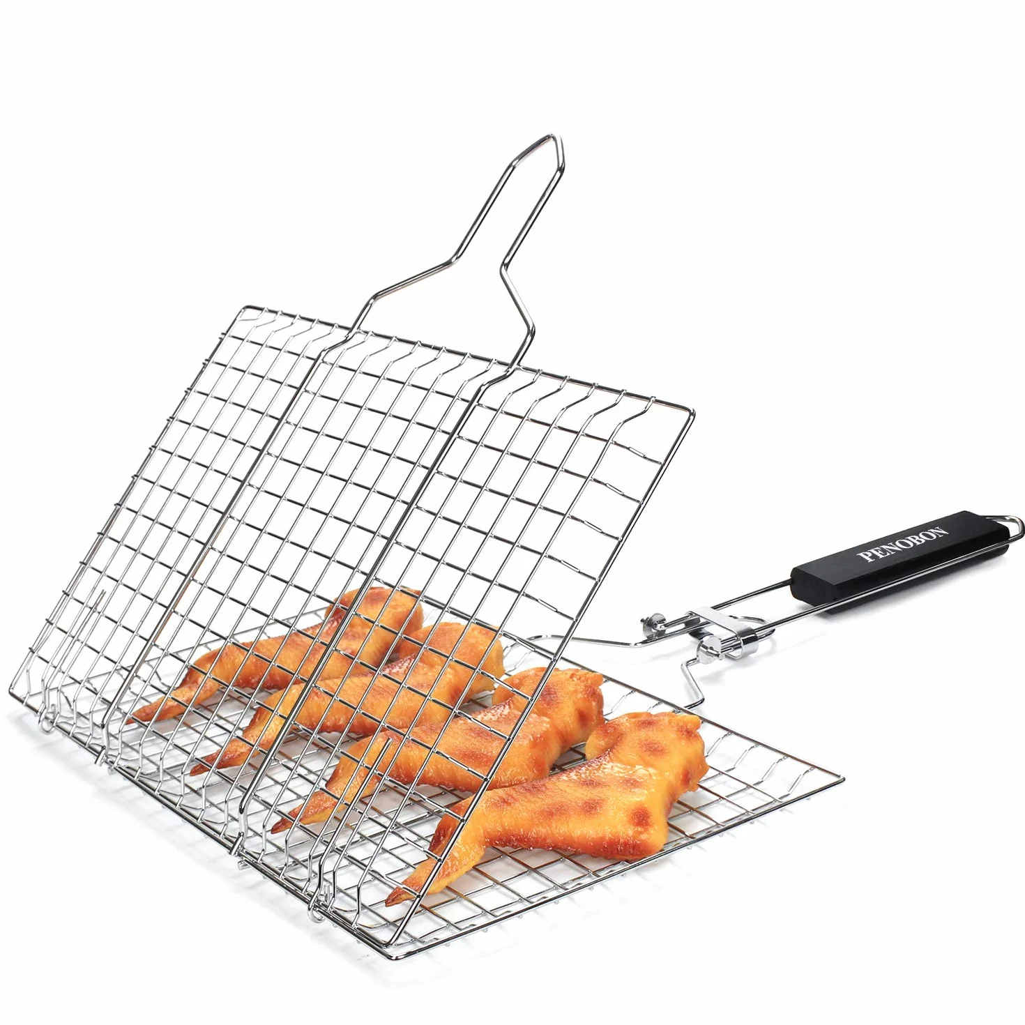 Cestino da Barbecue Pieghevole in Acciaio Inox per Pesce, Gamberetti con Manico Rimovibile, con Pennello da Forno e Borsa (Tipi 1)