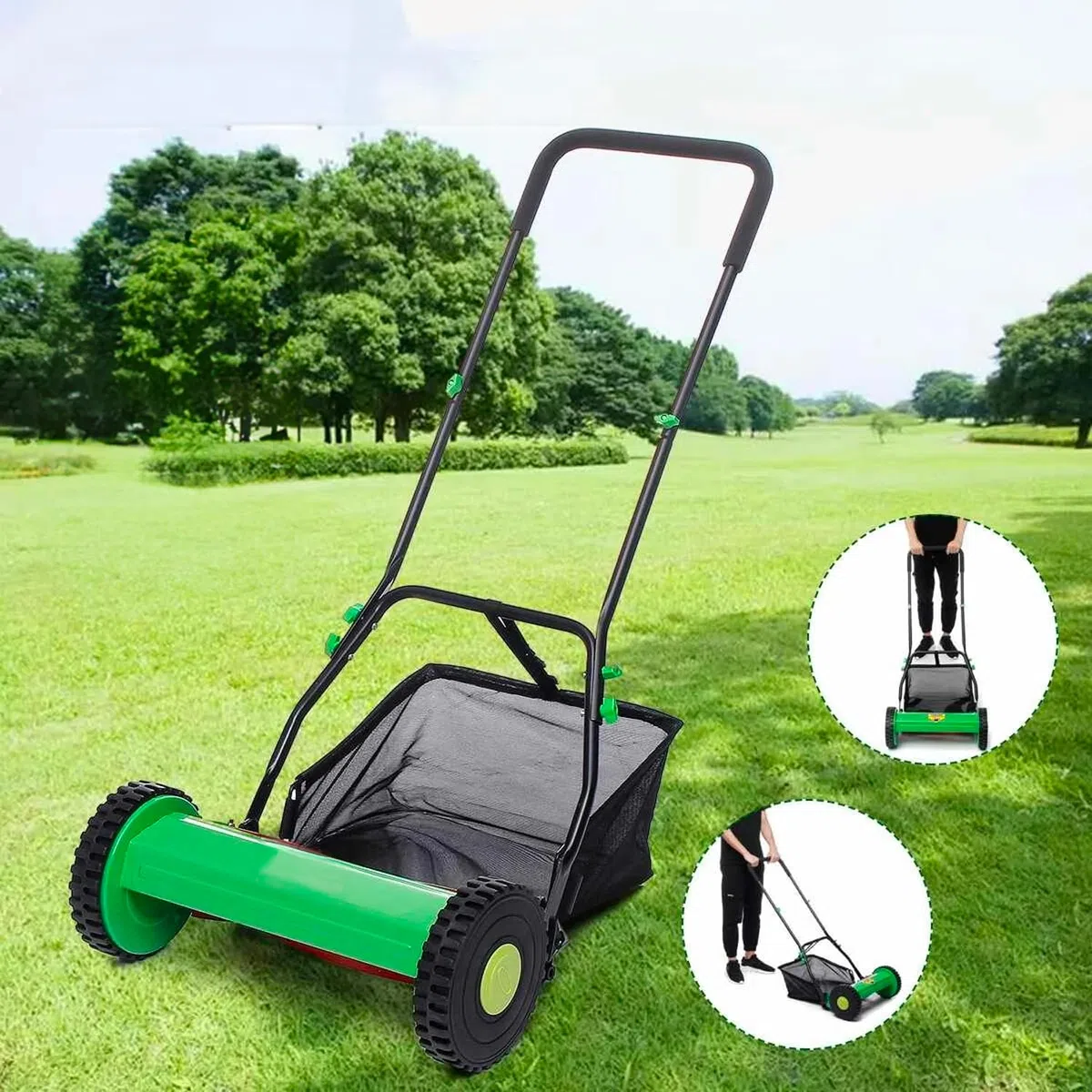 Avilia Tagliaerba Manuale Elicoidale Eco-Friendly 25L - Tosaerba a Spinta con Regolazione del Taglio 17/43mm, Sacco di Raccolta 35cm, Ideale per Giardini e Prati