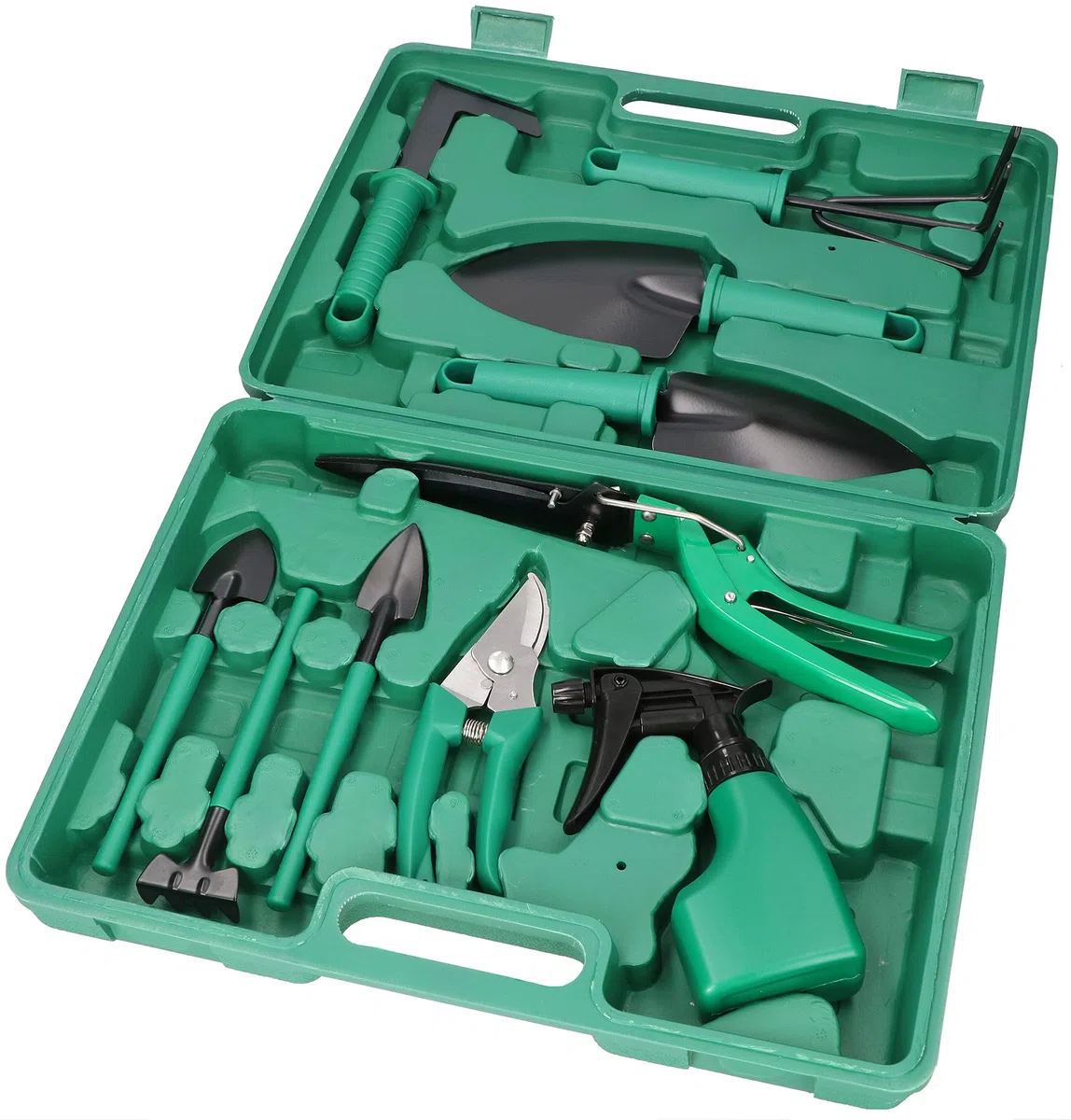 KOTARBAU® Set di 10 Attrezzi da Giardino Utensili da Giardinaggio raschietto Cazzuola con 3 denti Rastrello piccolo 4 denti Cesoie da Giardino Bottiglia Spray Spatola Appuntita Tagliasiepi in Acciaio