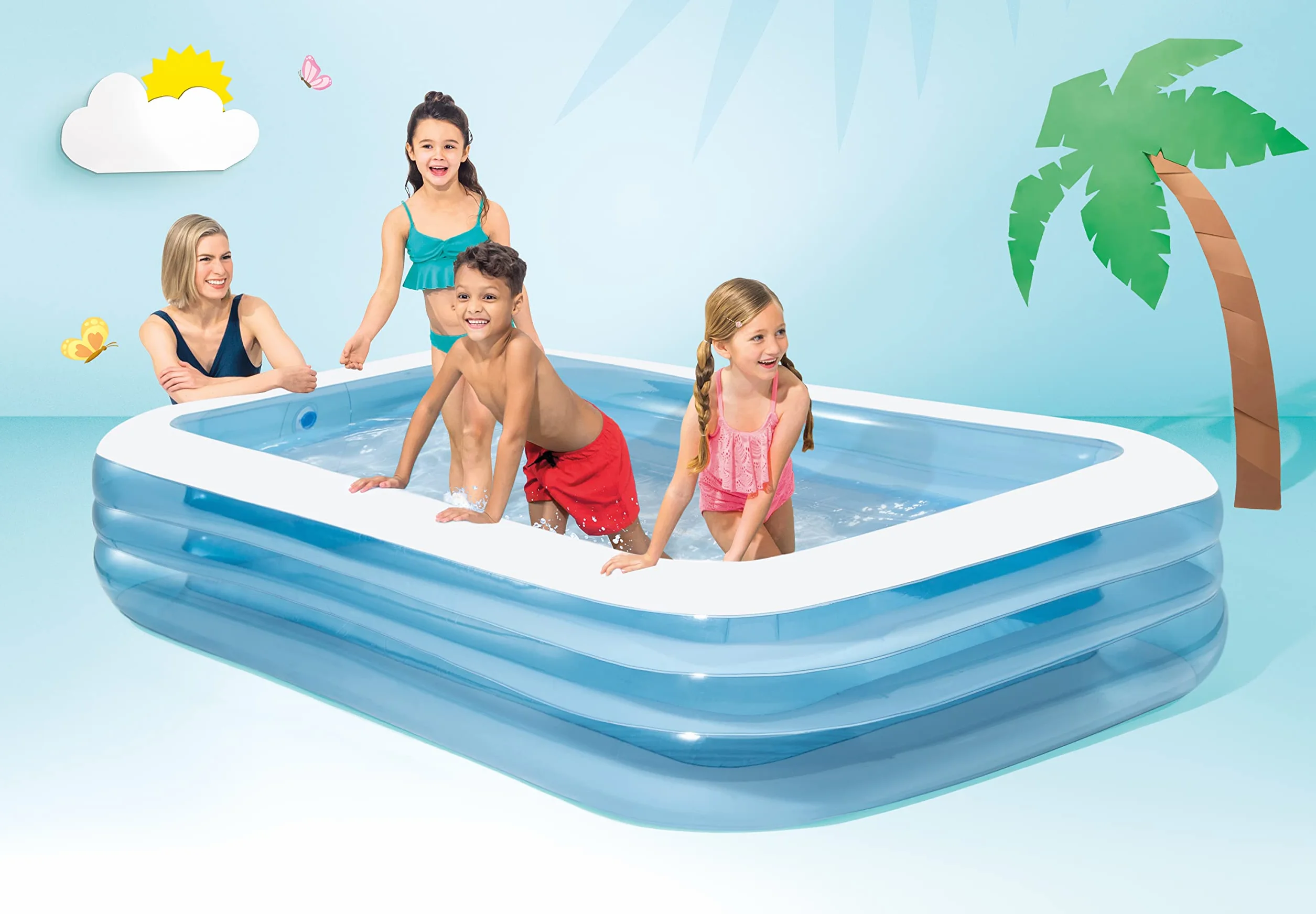 Intex 58484NP - Piscina Gonfiabile Family, Vinile, Azzurro/Bianco, 305x183x56 cm