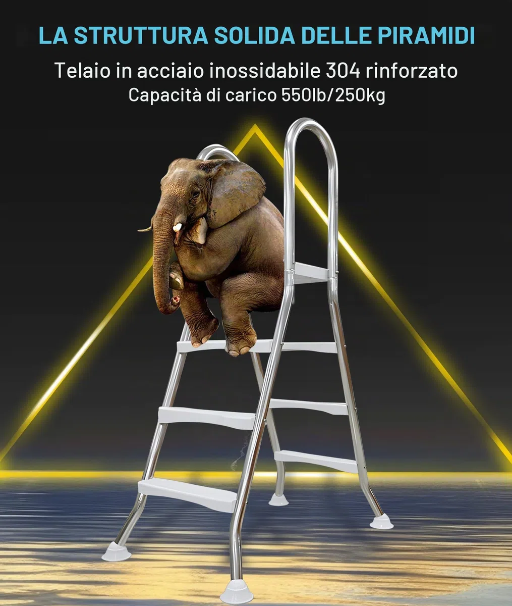 Scala per piscina rialzata 250 kg, scala in acciaio inox a 4 gradini per piscina rialzata da 135 cm, scala per piscina a doppio lato con gradini rimovibili