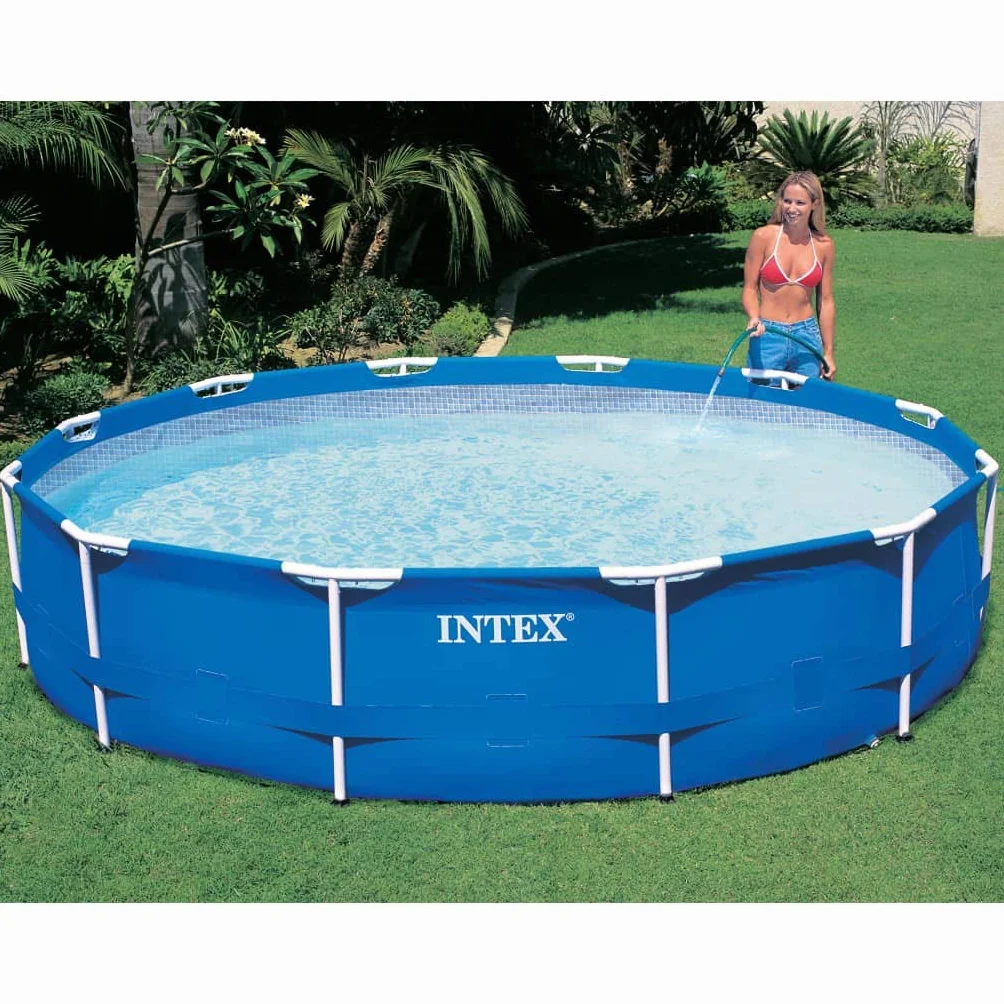 Intex 28202UK – Piscina Fuori Terra Metal Frame Rotonda, Pompa Filtro 1250 L/h, 4485 L, Acciaio e PVC, Blu, 305x76 cm