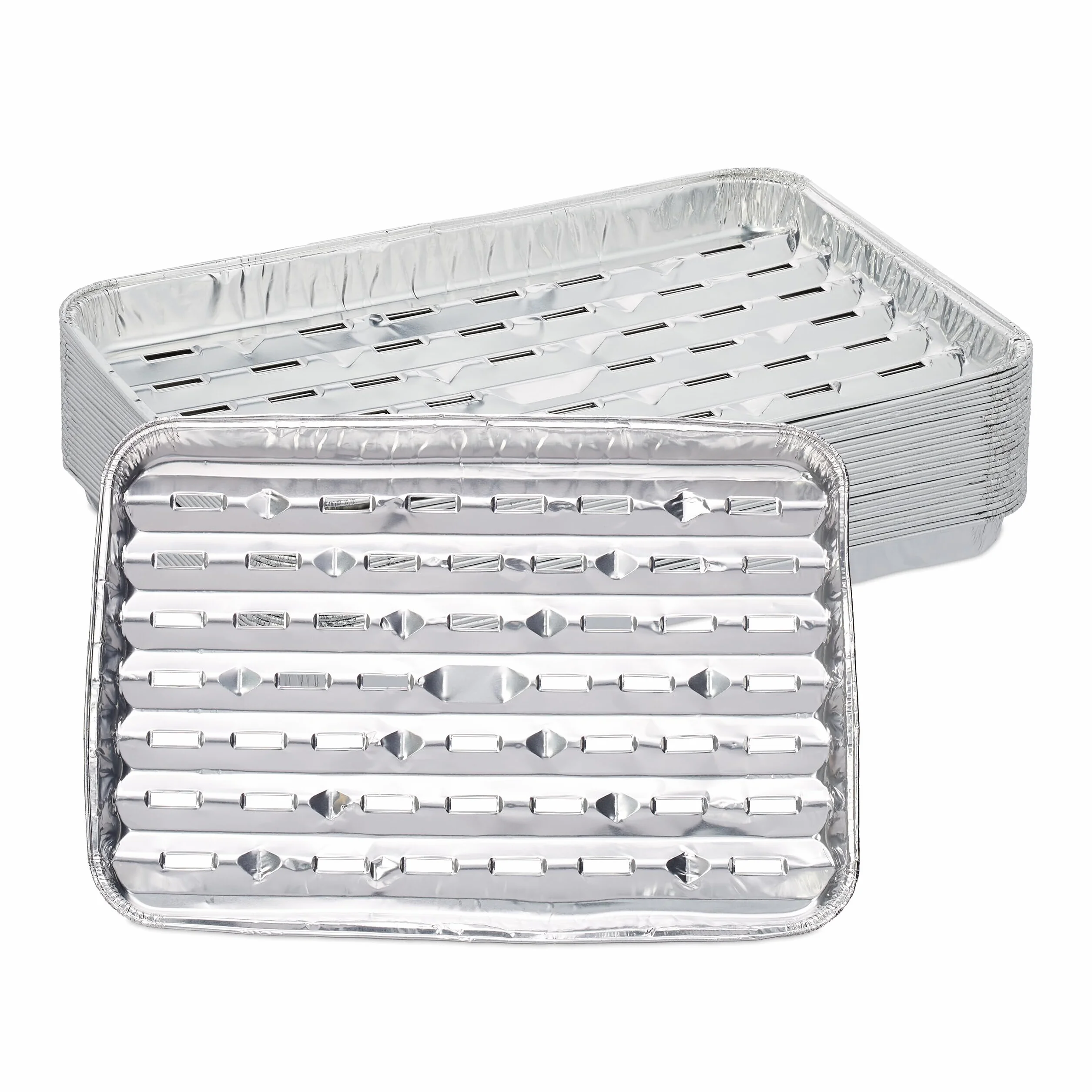 Relaxdays Vaschette in Alluminio per Barbecue, Set da 25, L x P: 34 x 22 cm, Contenitori Rettangolari con Fori, Argento