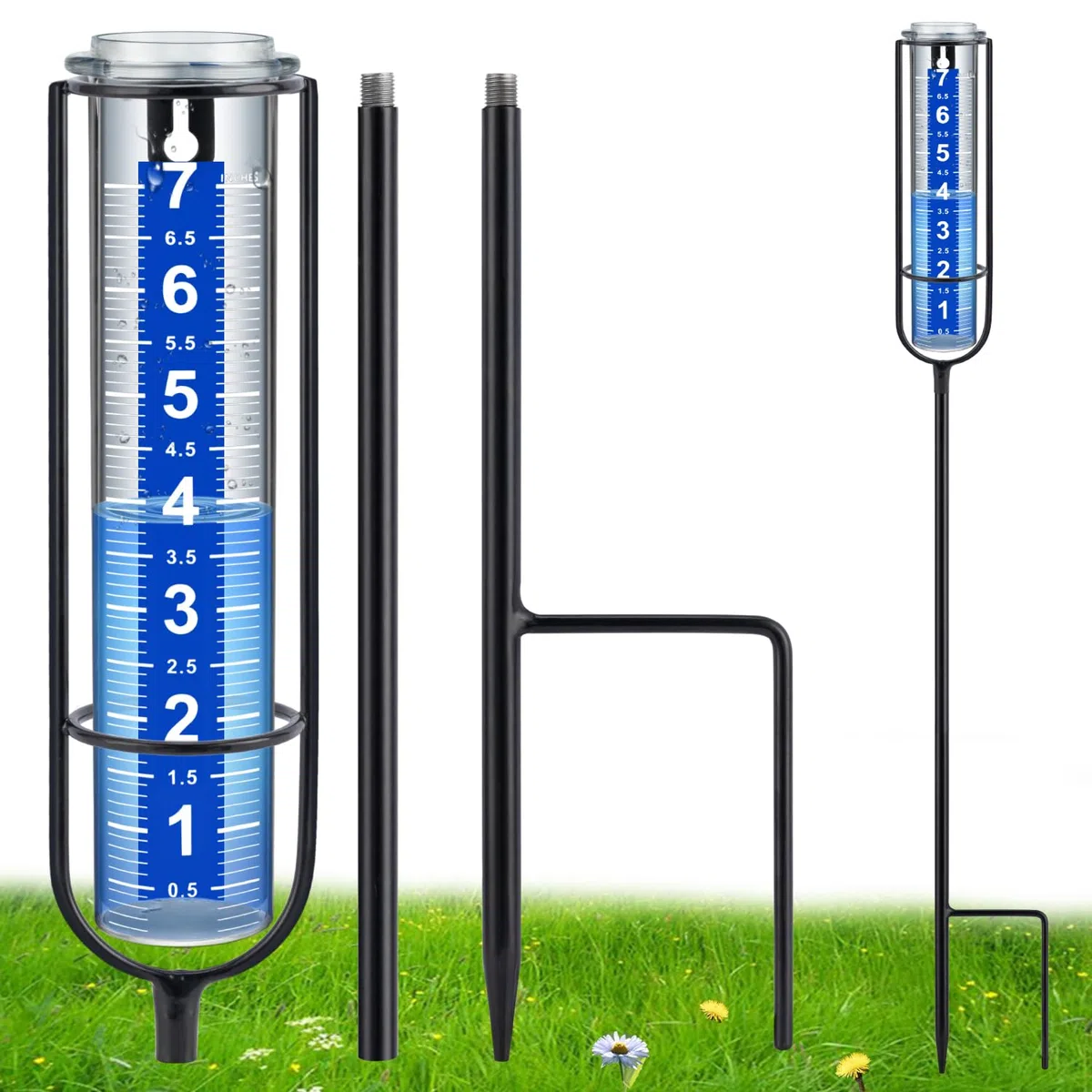 Pluviometro per esterni, pluviometri all'aperto più votato, accurato misuratore di pioggia per giardino, tubo ispessito con paletto, altezza regolabile e grande carattere misuratore dell'acqua per