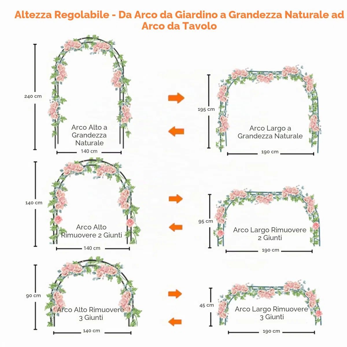 Mr. Ton Garden Arch, Arco di nozze, Pergolato da giardino per interni ed esterni, varie piante rampicanti, altezza 7'8 x larghezza 4'5 cm